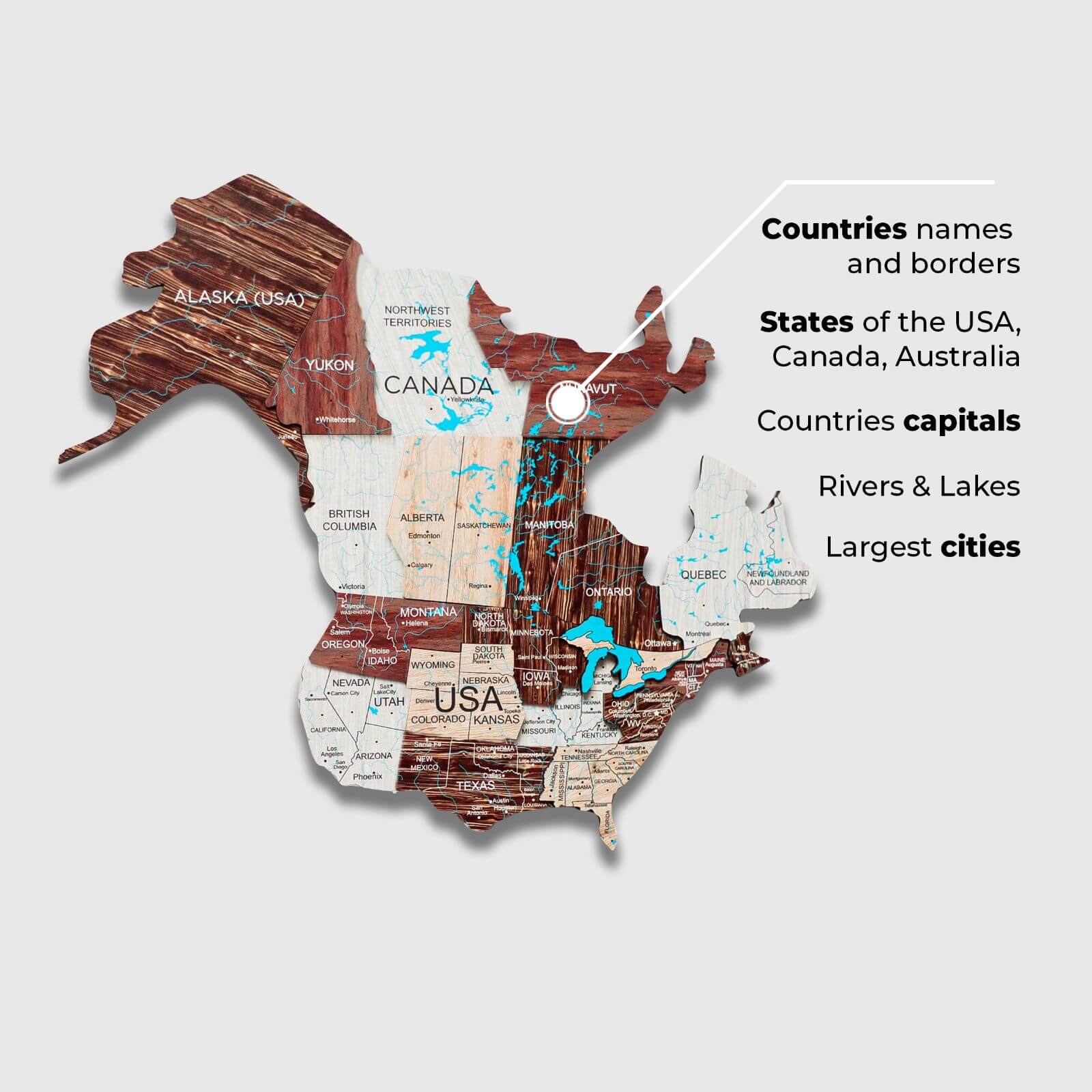 Mappa del Mondo 2D in Legno Cappuccino