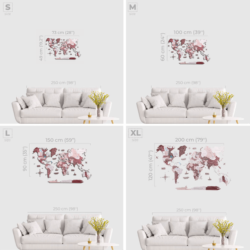Mappa del Mondo 2D in Legno Cappuccino