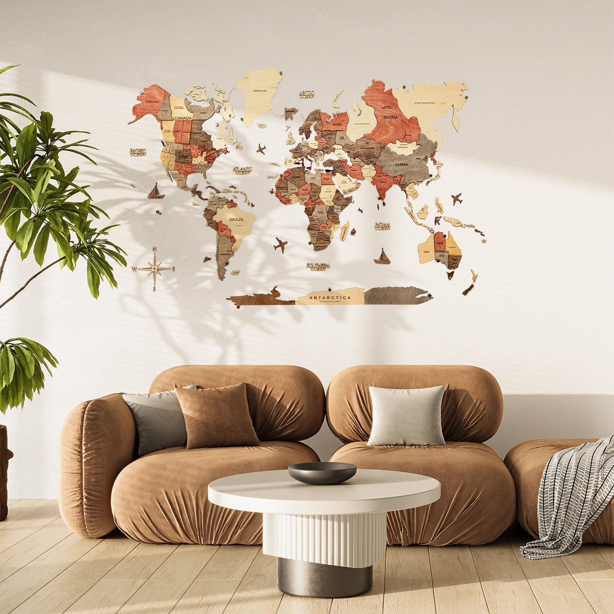 Mappa del Mondo 3D in Legno Fusion