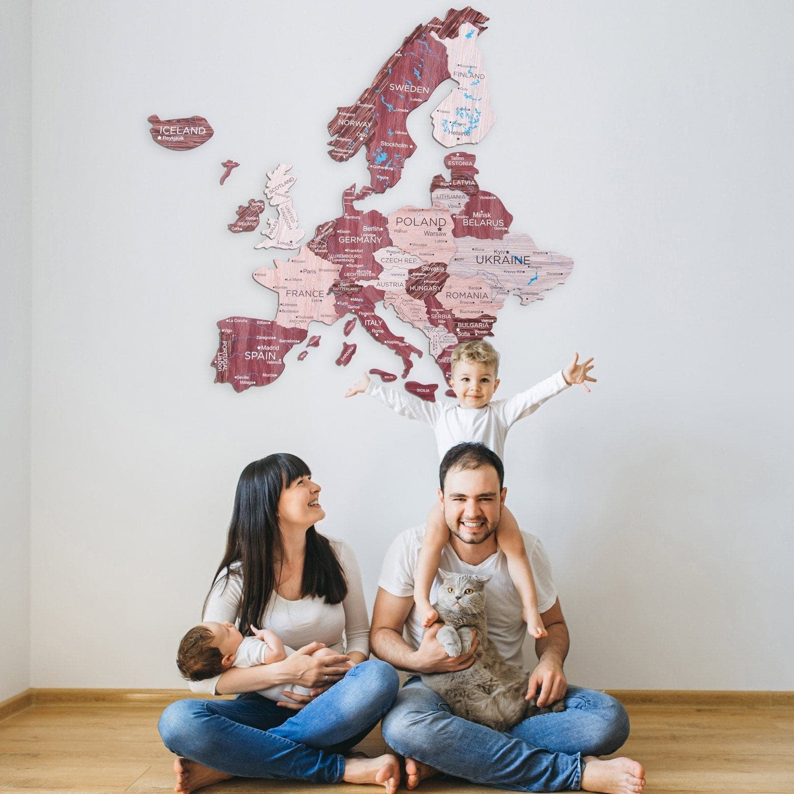 Mappa d’Europa 3D in Legno Cappuccino