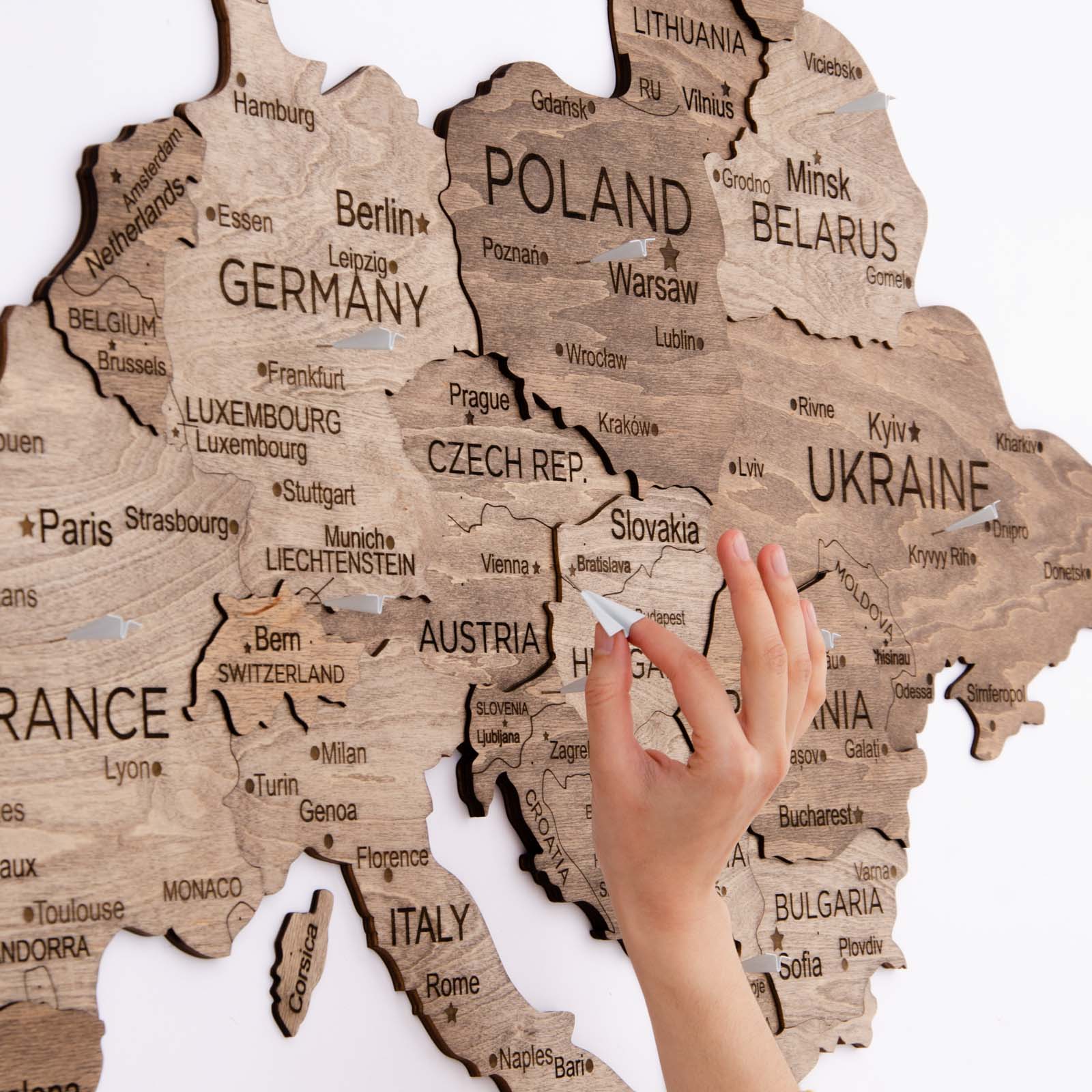 Mappa 3D d’Europa in Legno Terra