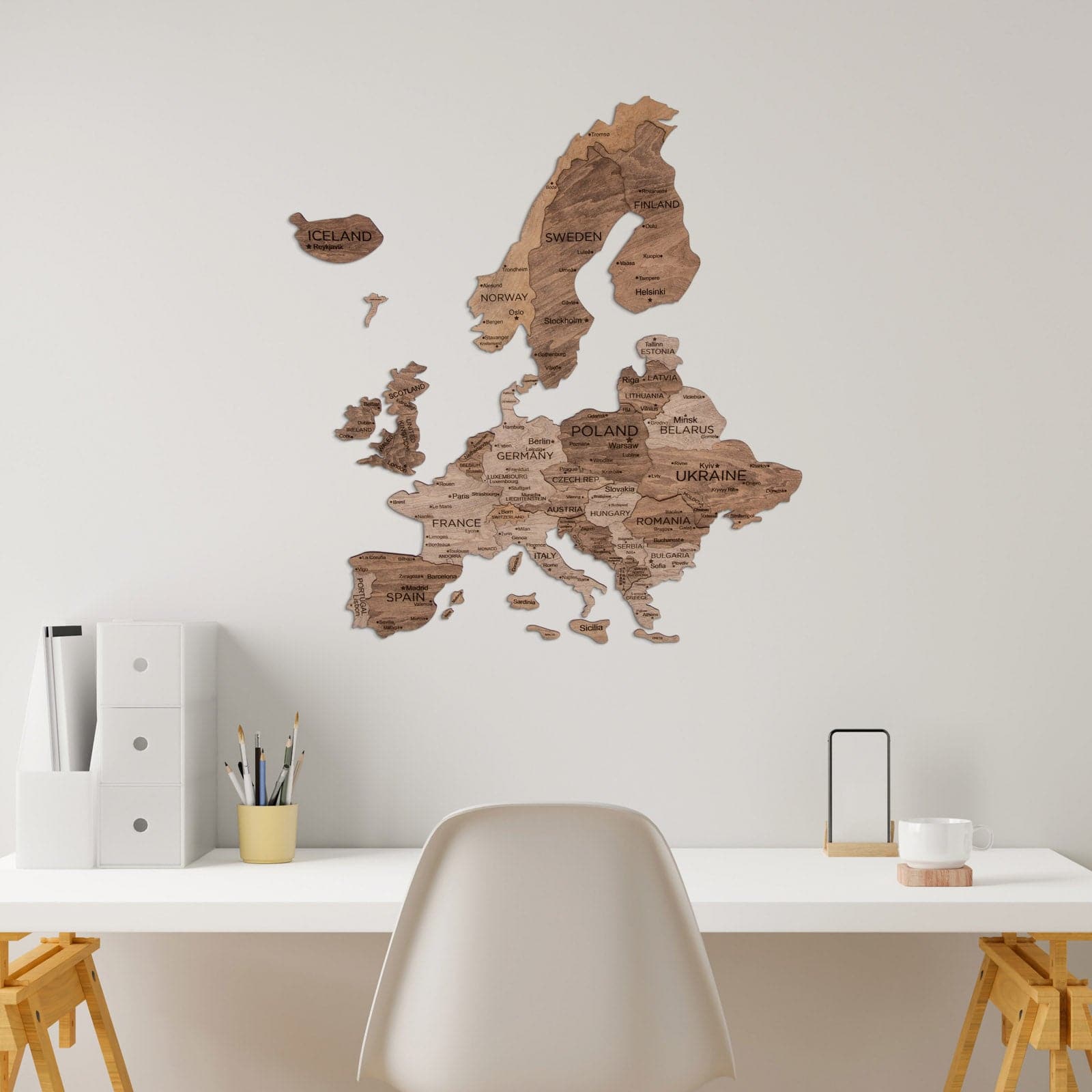 Mappa 3D d’Europa in Legno Terra
