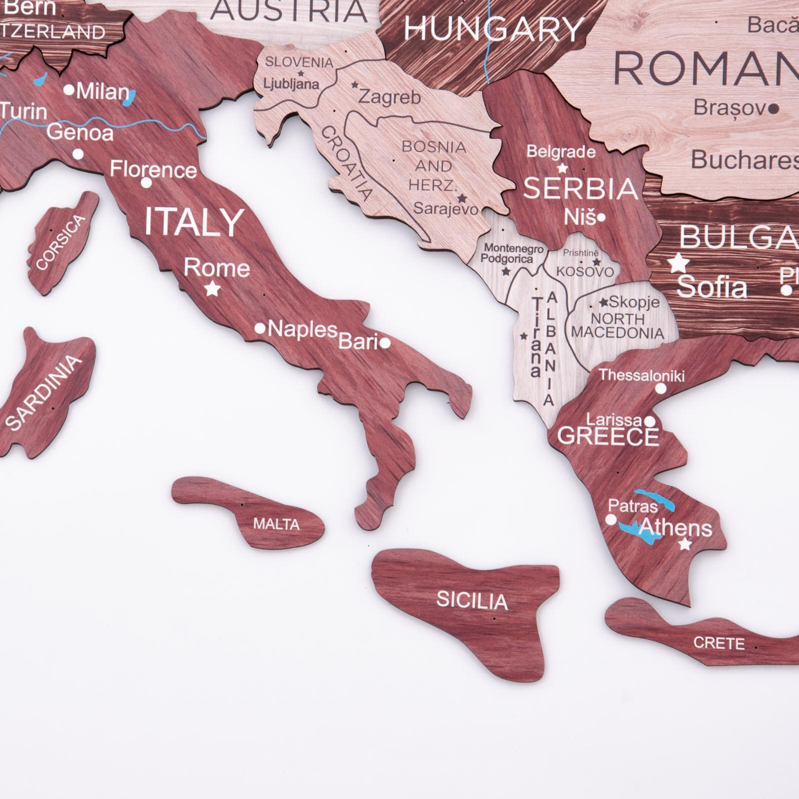 Mappa d’Europa 3D in Legno Cappuccino