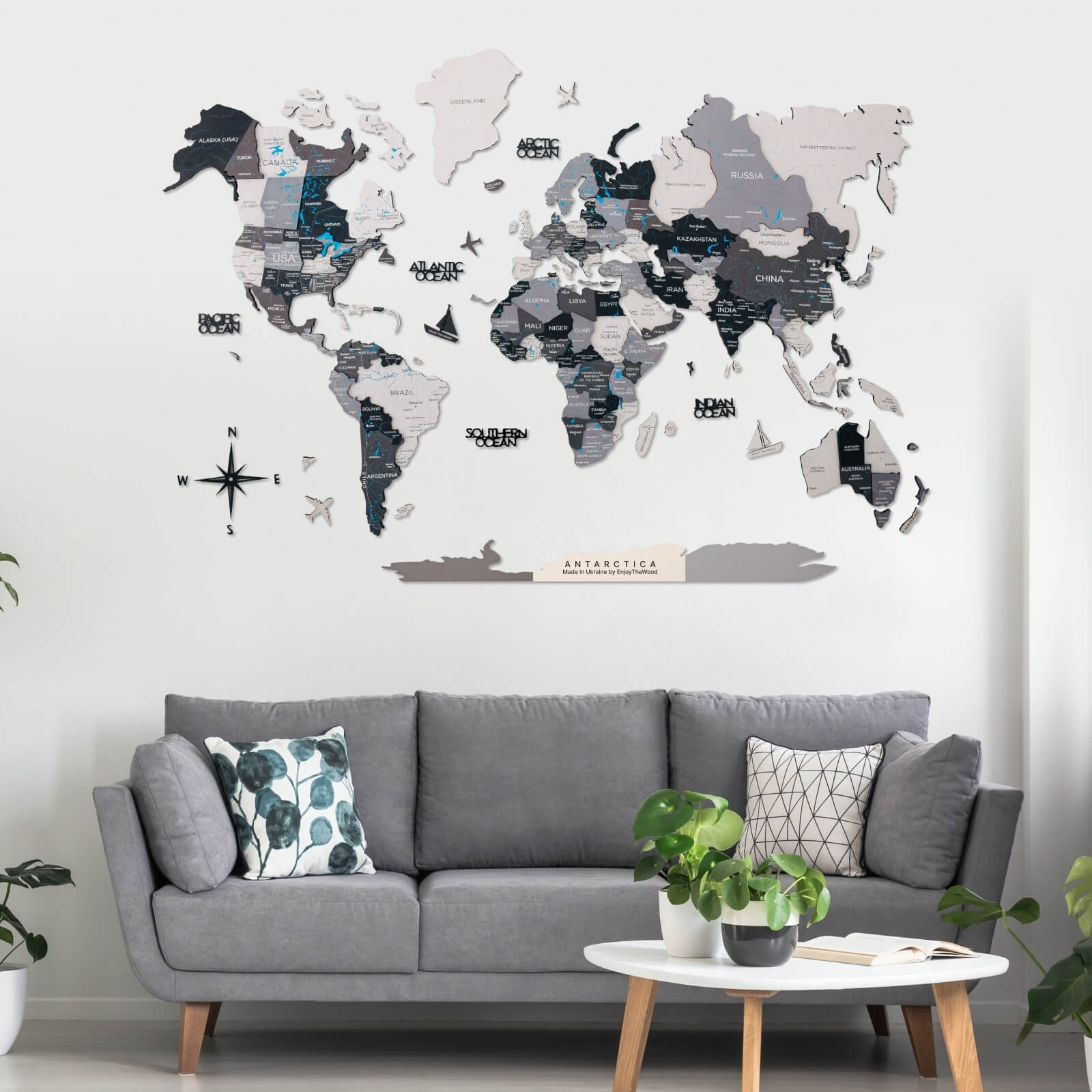 Mappa del mondo 3D in legno Nordik design scandinavo