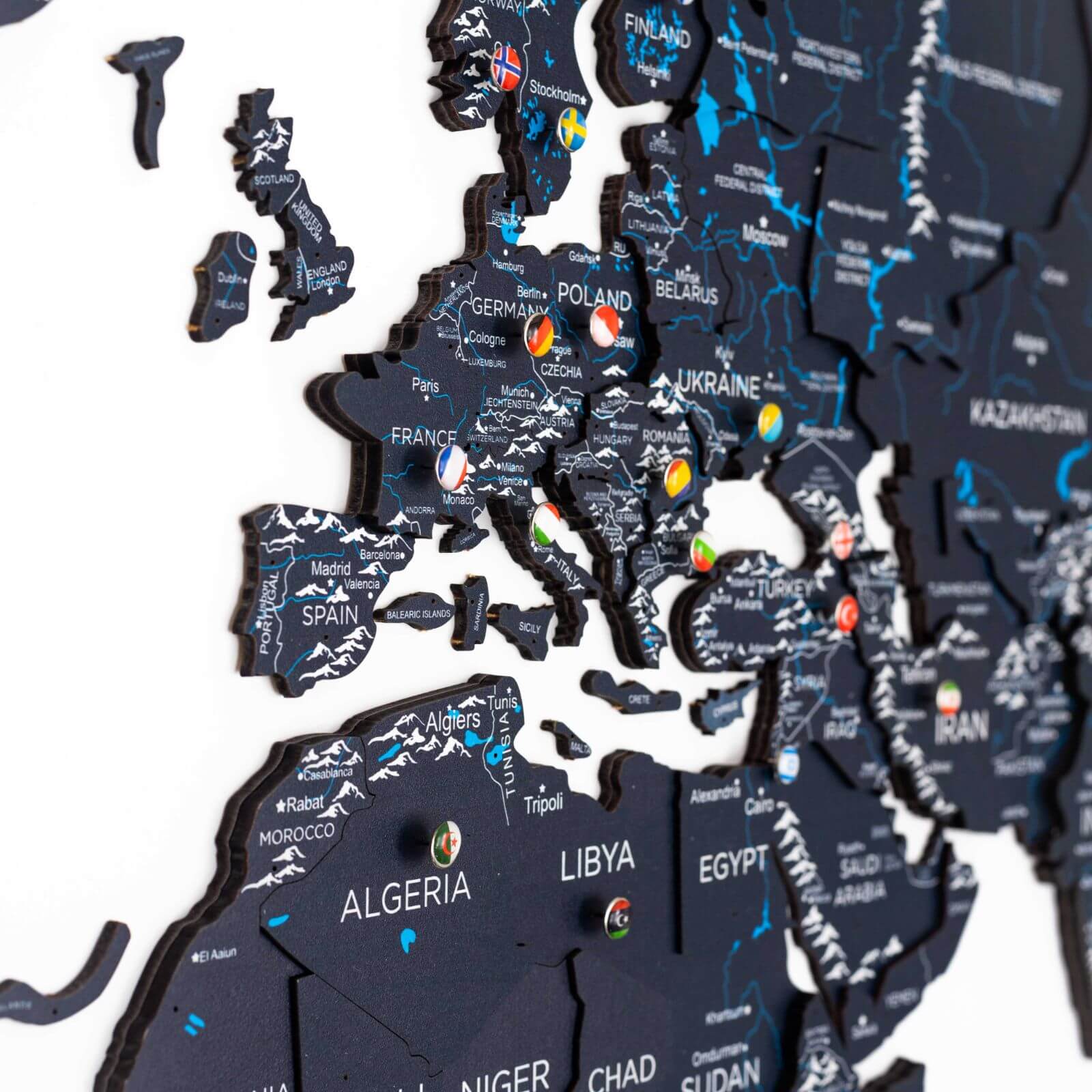 Mappa del Mondo 3D in Legno Midnight