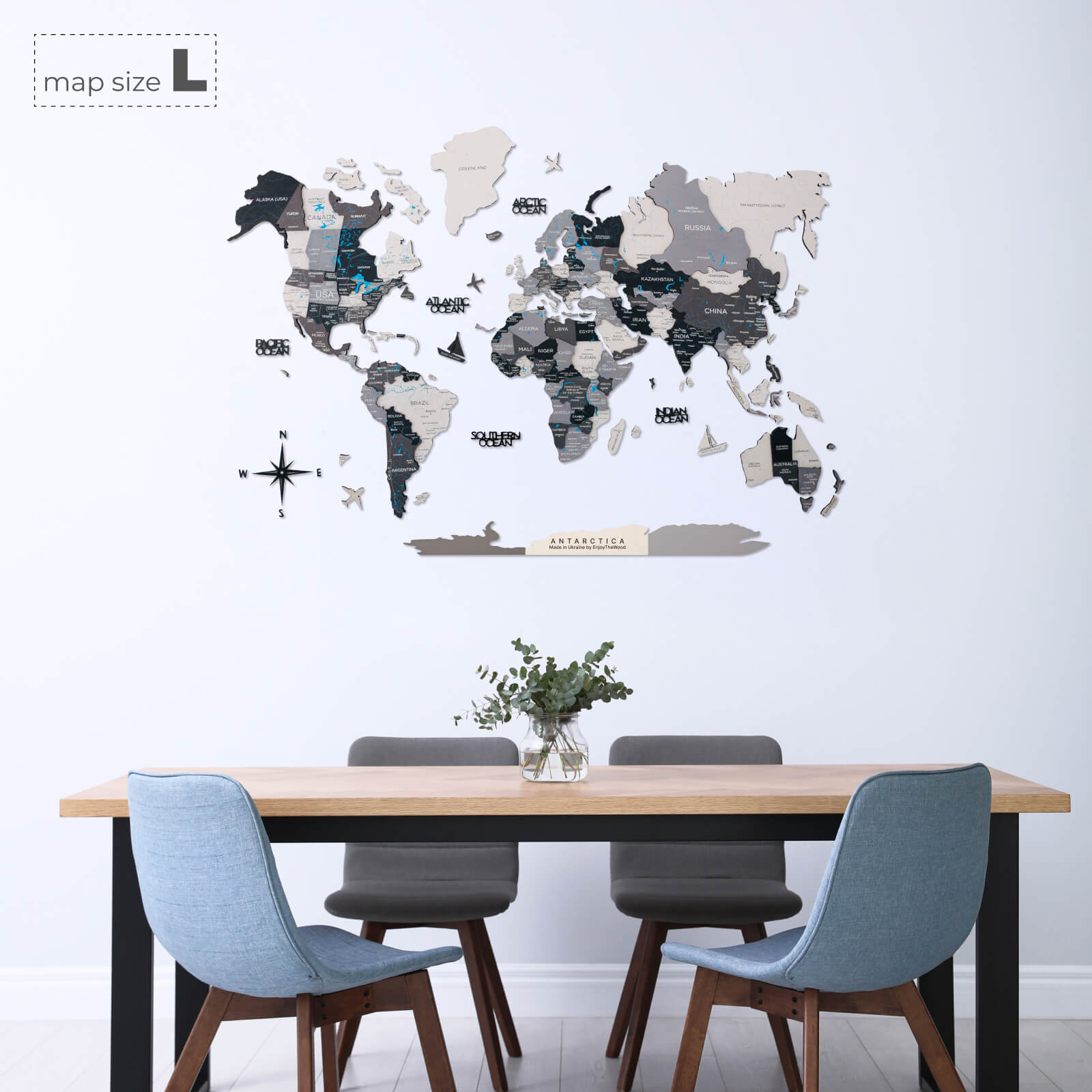 Mappa del mondo 3D in legno Nordik design scandinavo