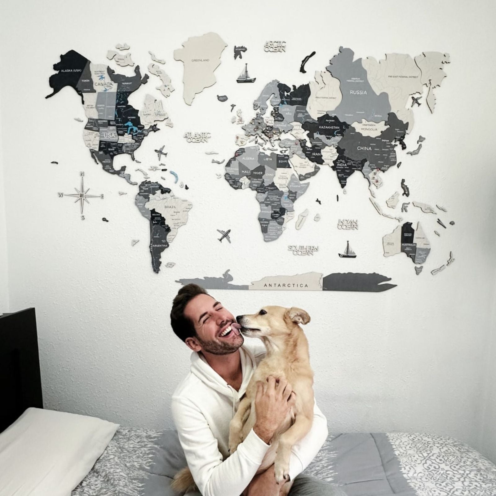 Mappa del mondo 3D in legno Nordik design scandinavo