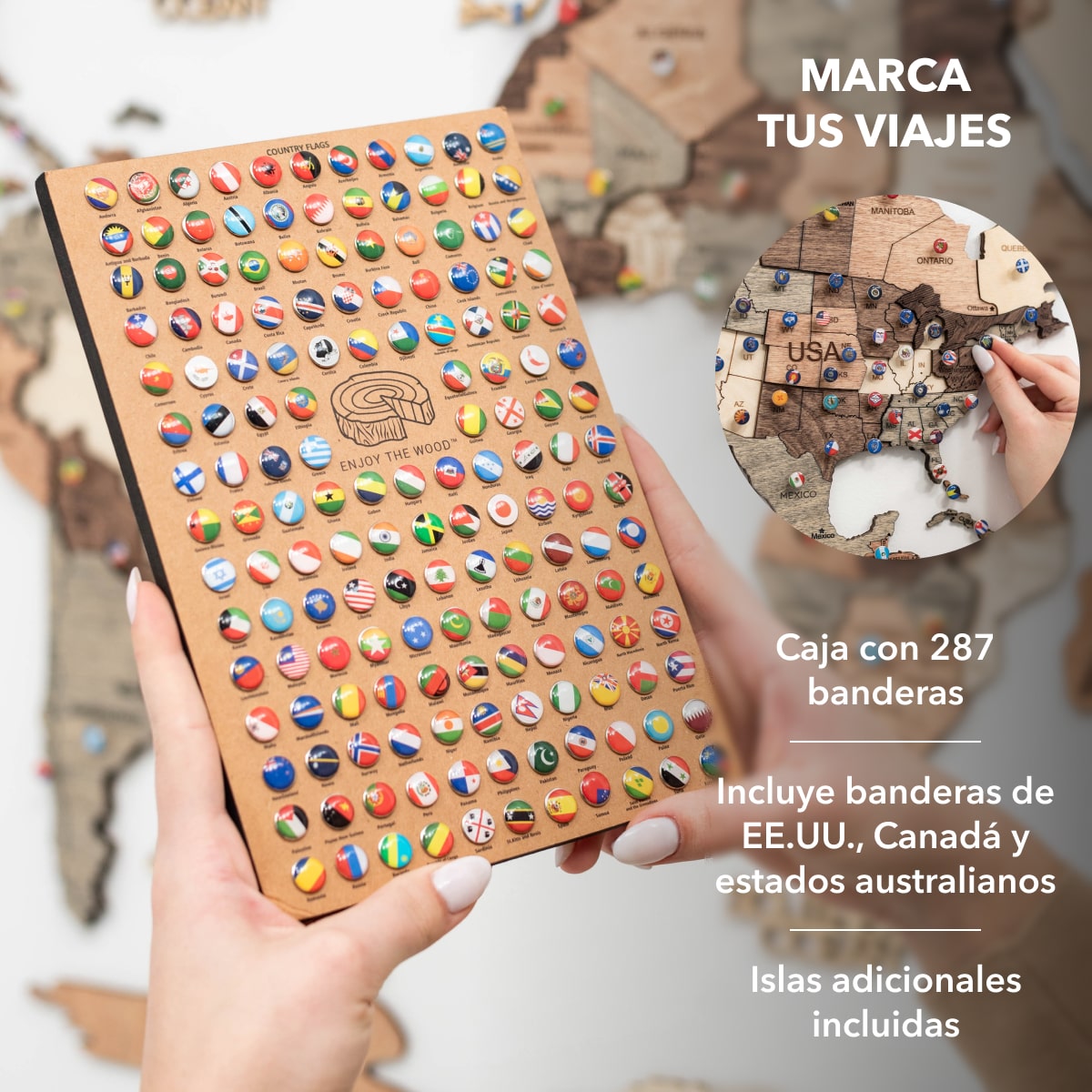 Mappa del Mondo 3D in Legno Smokey