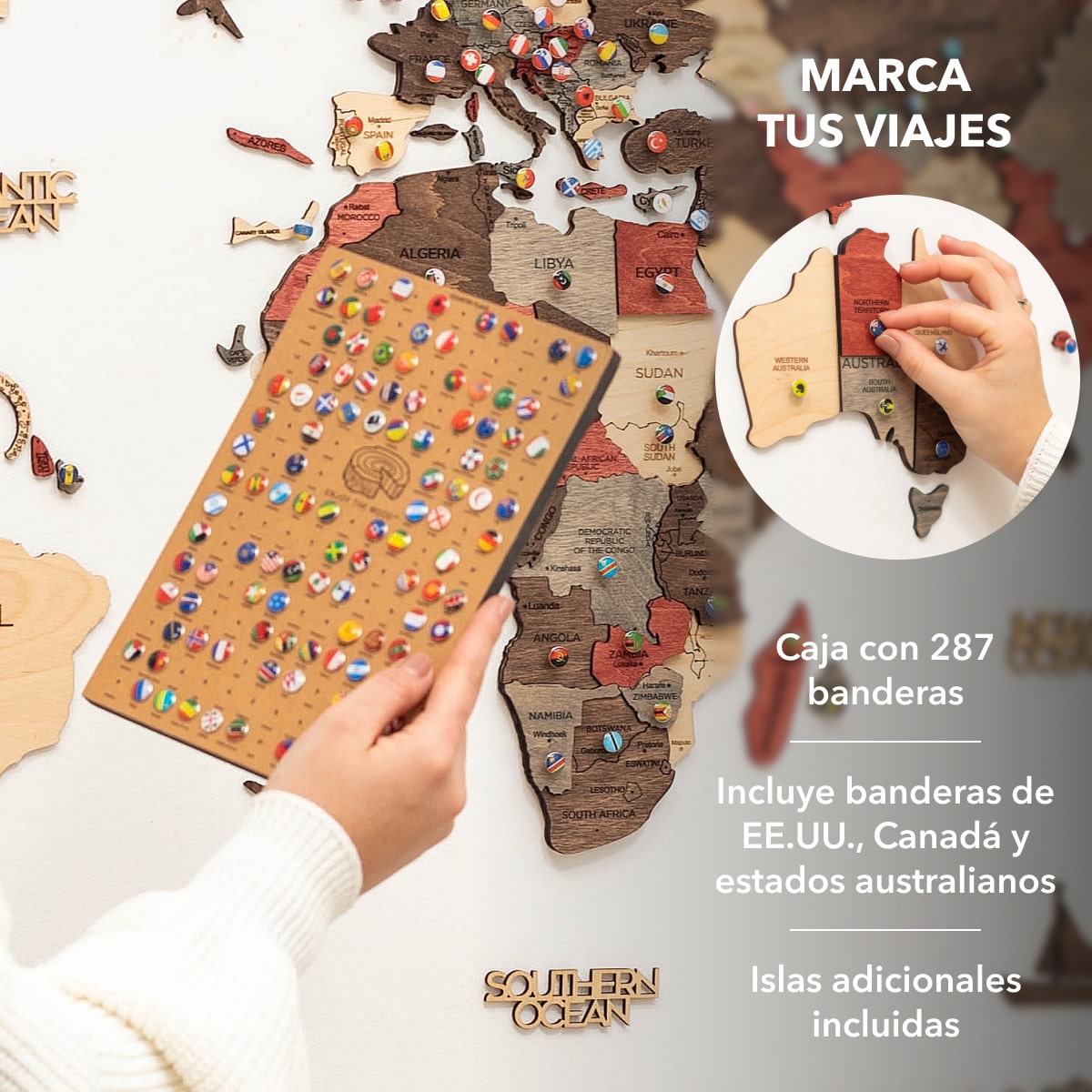 Mappa del Mondo 3D in Legno Fusion