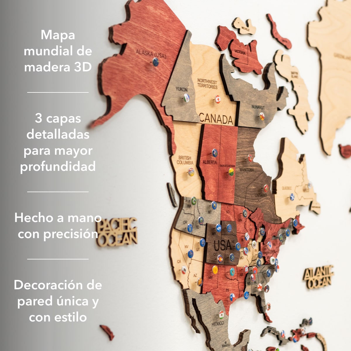 Mappa del Mondo 3D in Legno Fusion