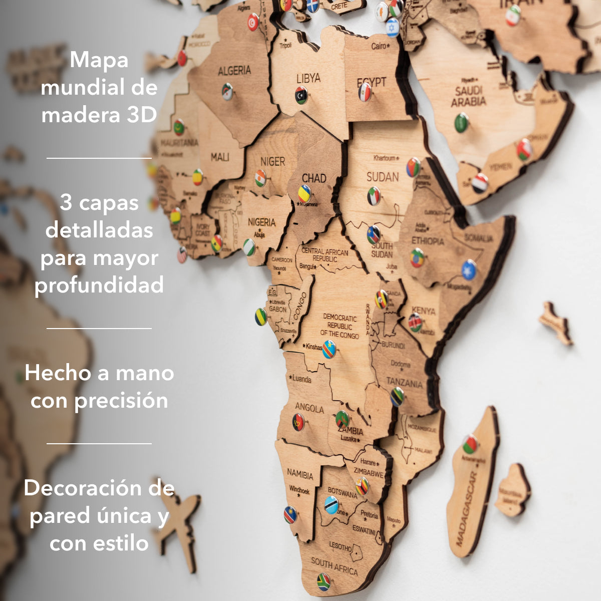 Regalo elegante viaggiatori mappa legno chiaro