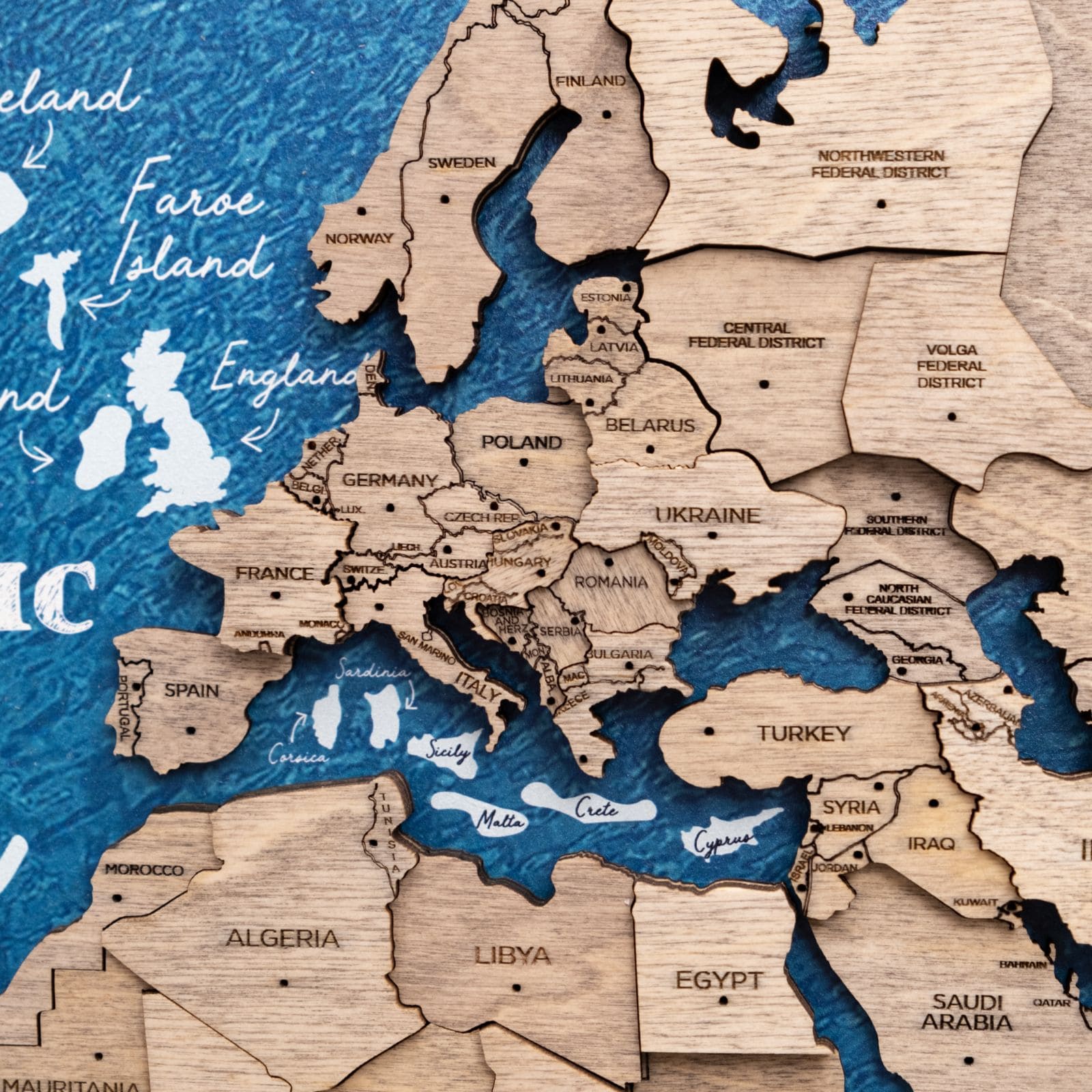 Mappa del Mondo 3D in Legno – Pannello Terra