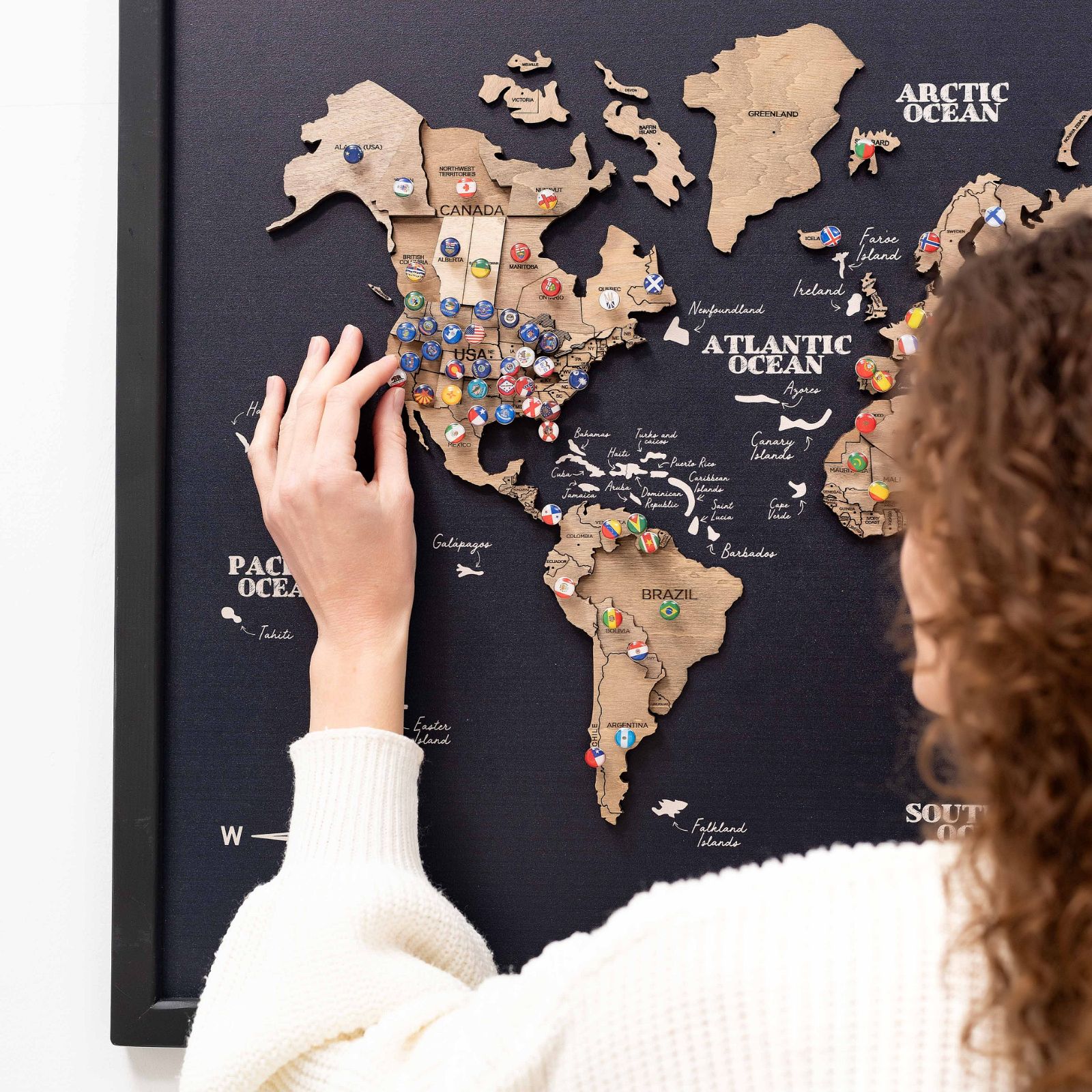 Mappa del Mondo 3D in Legno – Pannello Terra