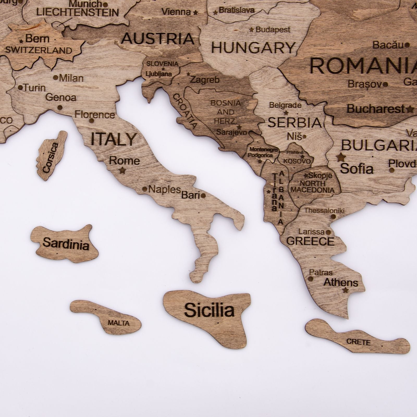 Mappa 3D d’Europa in Legno Terra