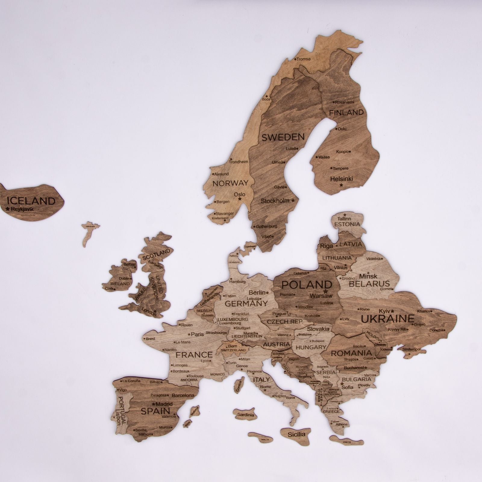 Mappa 3D d’Europa in Legno Terra