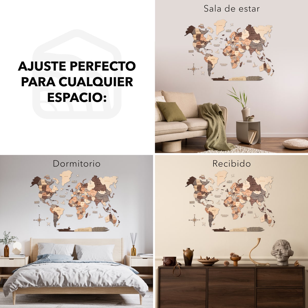 Mappa del Mondo 3D in Legno Smokey