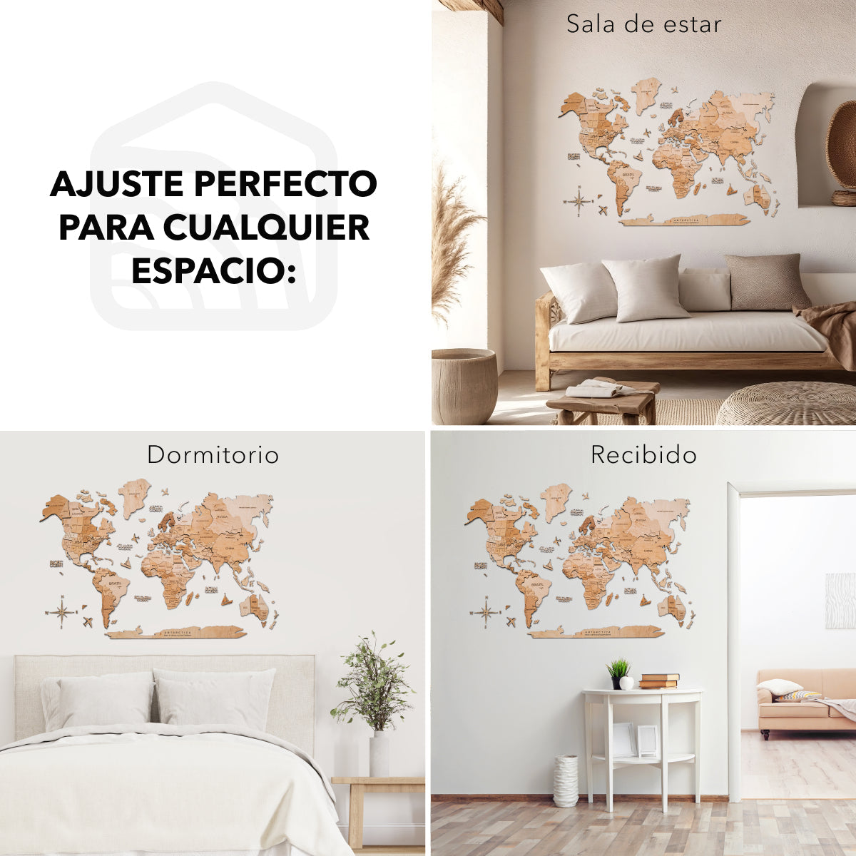 Regalo elegante viaggiatori mappa legno chiaro