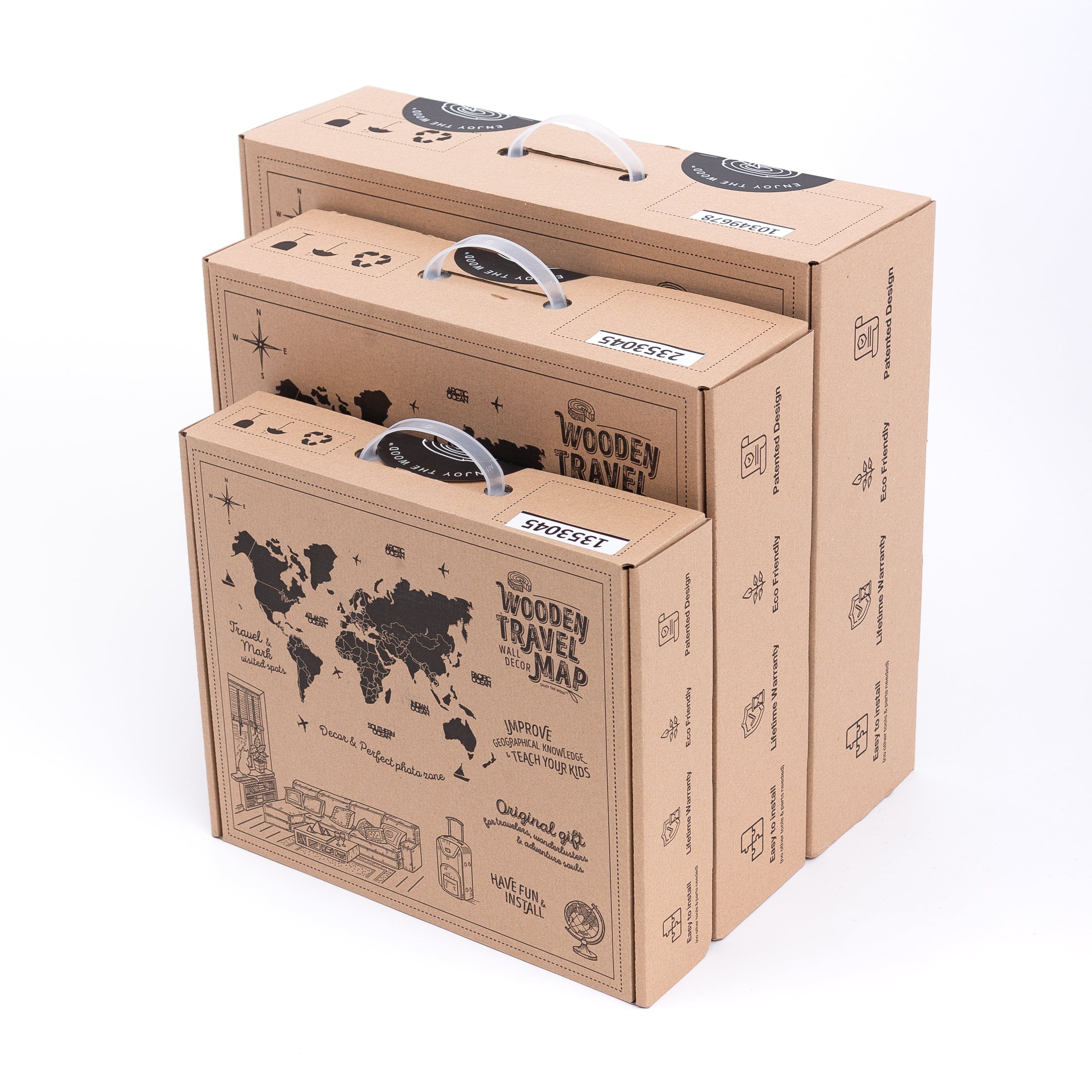 Mappa del mondo 3D in legno Cappuccino decorazione da parete