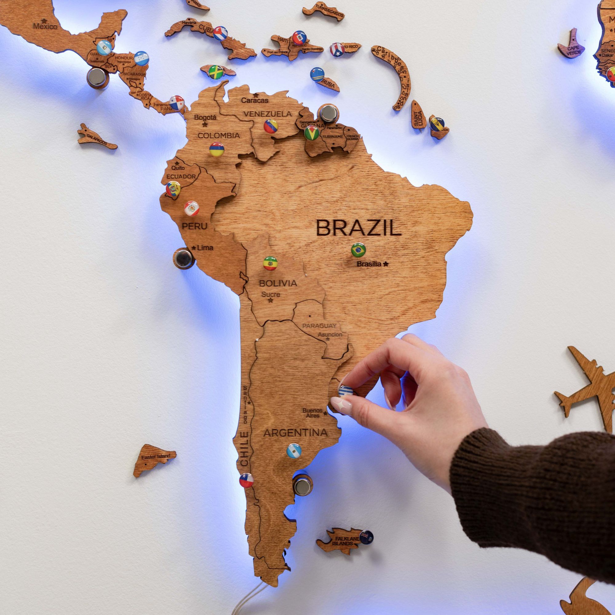 Mappa del Mondo 3D in Legno con Luce LED 3.0 Rovere