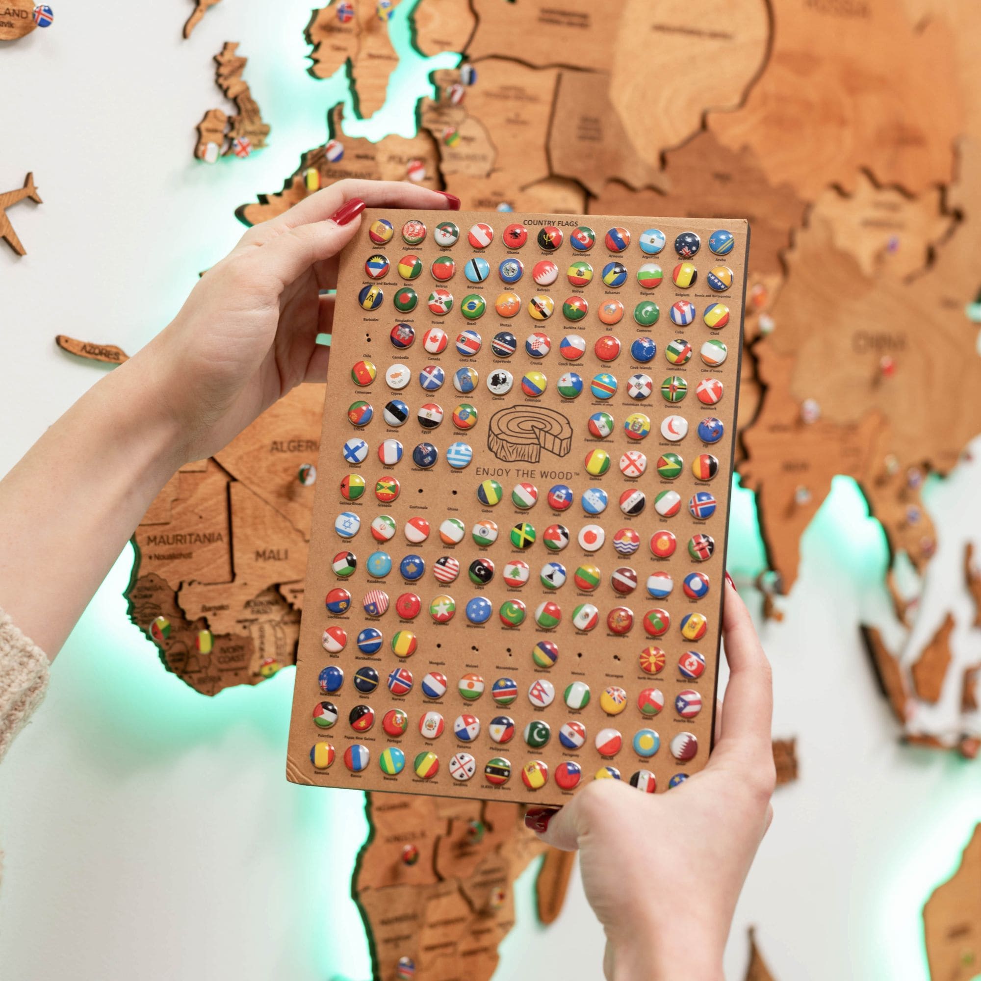 Mappa del Mondo 3D in Legno con Luce LED 3.0 Rovere