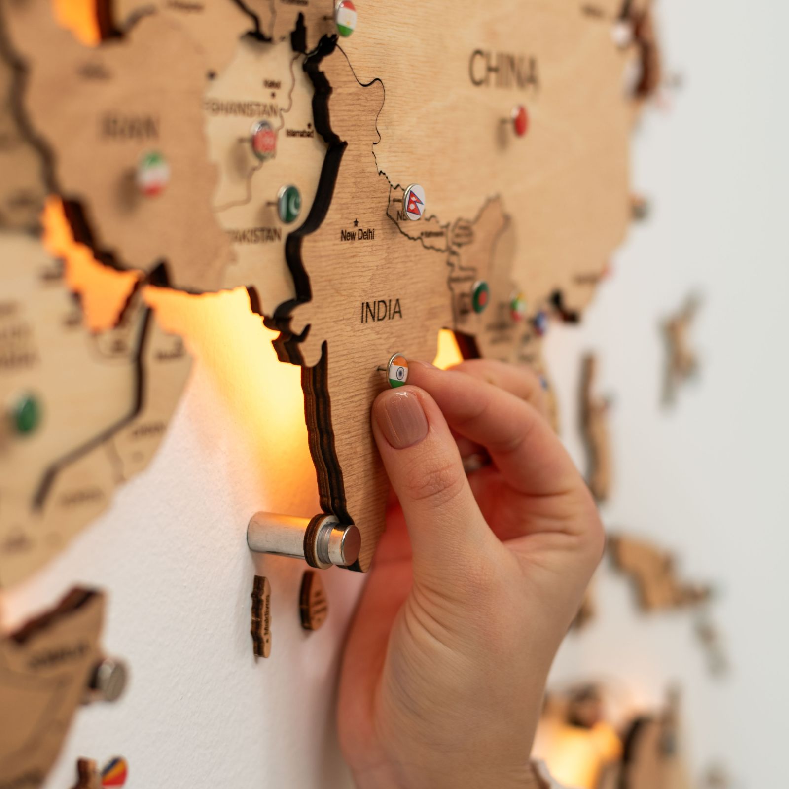 Mappa del Mondo 3D in Legno con Luce LED 3.0 Chiaro