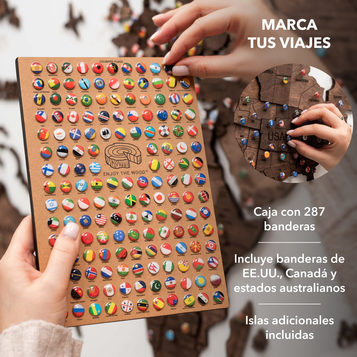 Mappa del Mondo 3D in Legno Noce Scuro