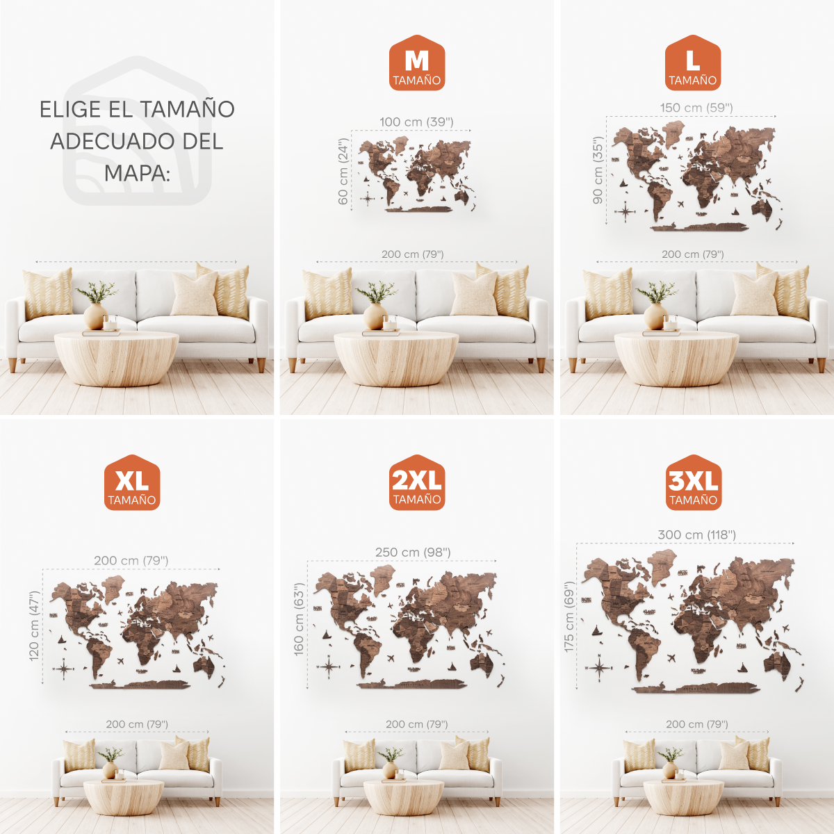 Mappa del Mondo 3D in Legno Noce Scuro