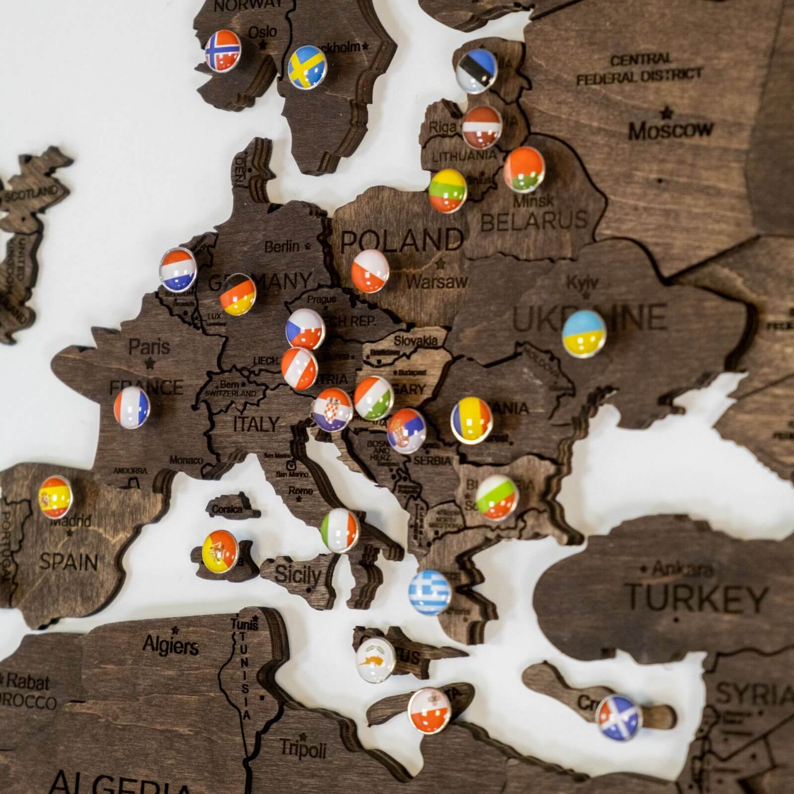 Mappa del Mondo 3D in Legno Noce Scuro