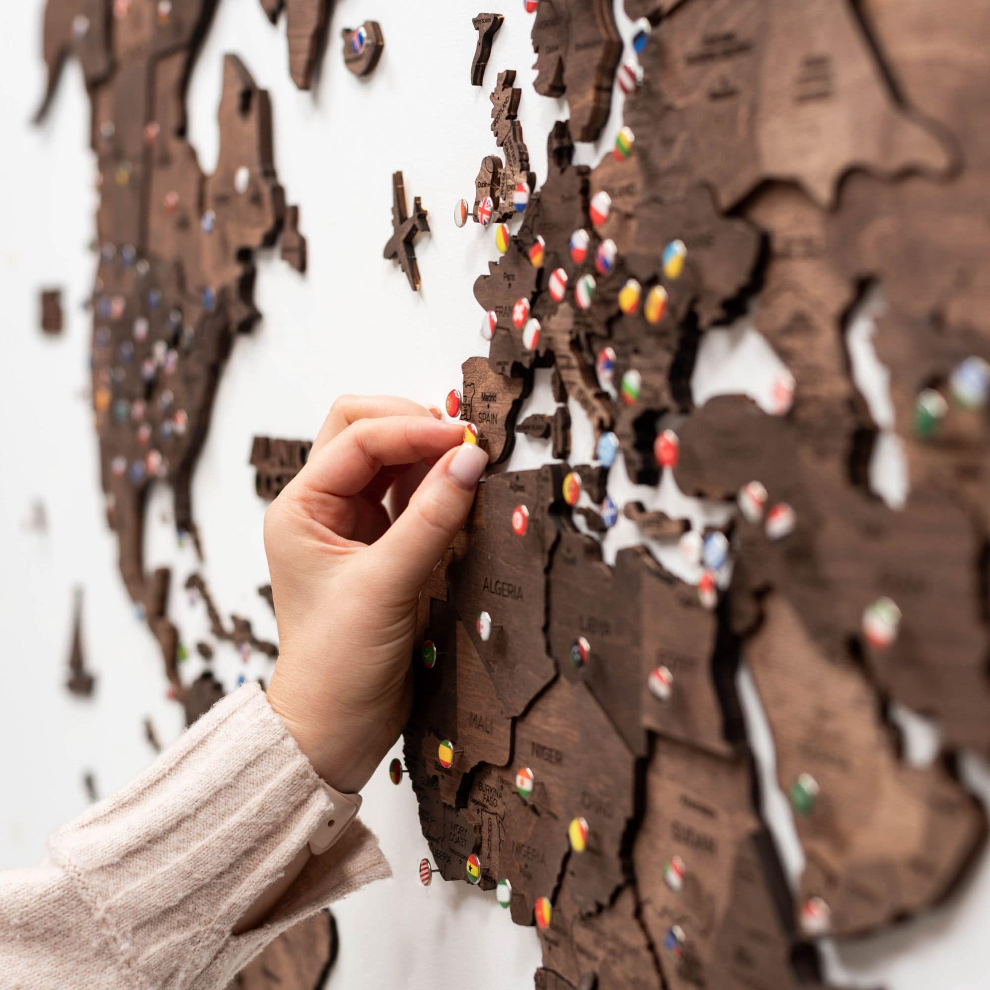 Mappa del Mondo 3D in Legno Noce Scuro