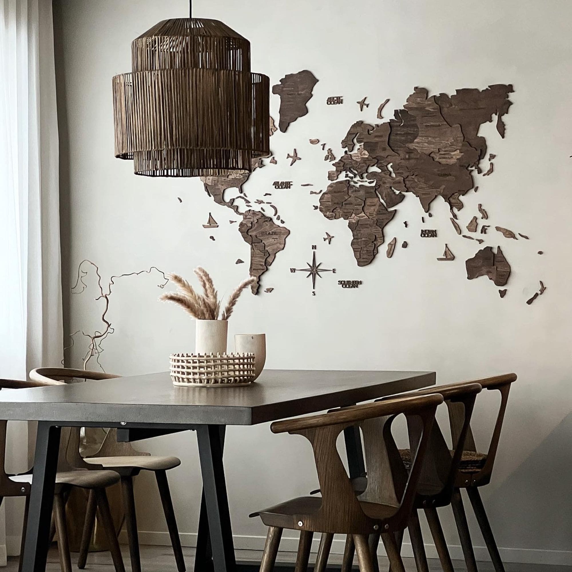 Mappa del Mondo 3D in Legno Noce Scuro