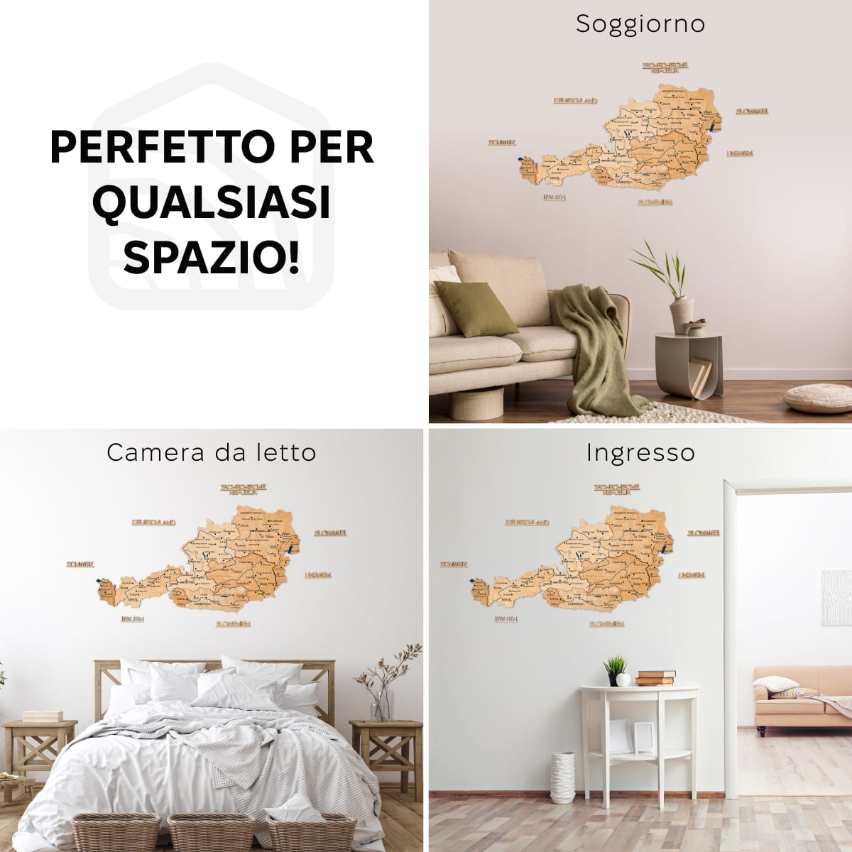 Mappa dell'Austria in legno Gold