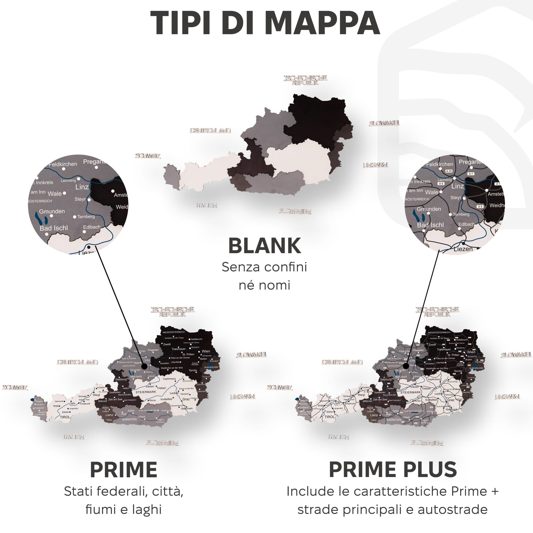 Mappa dell'Austria in legno Nordik