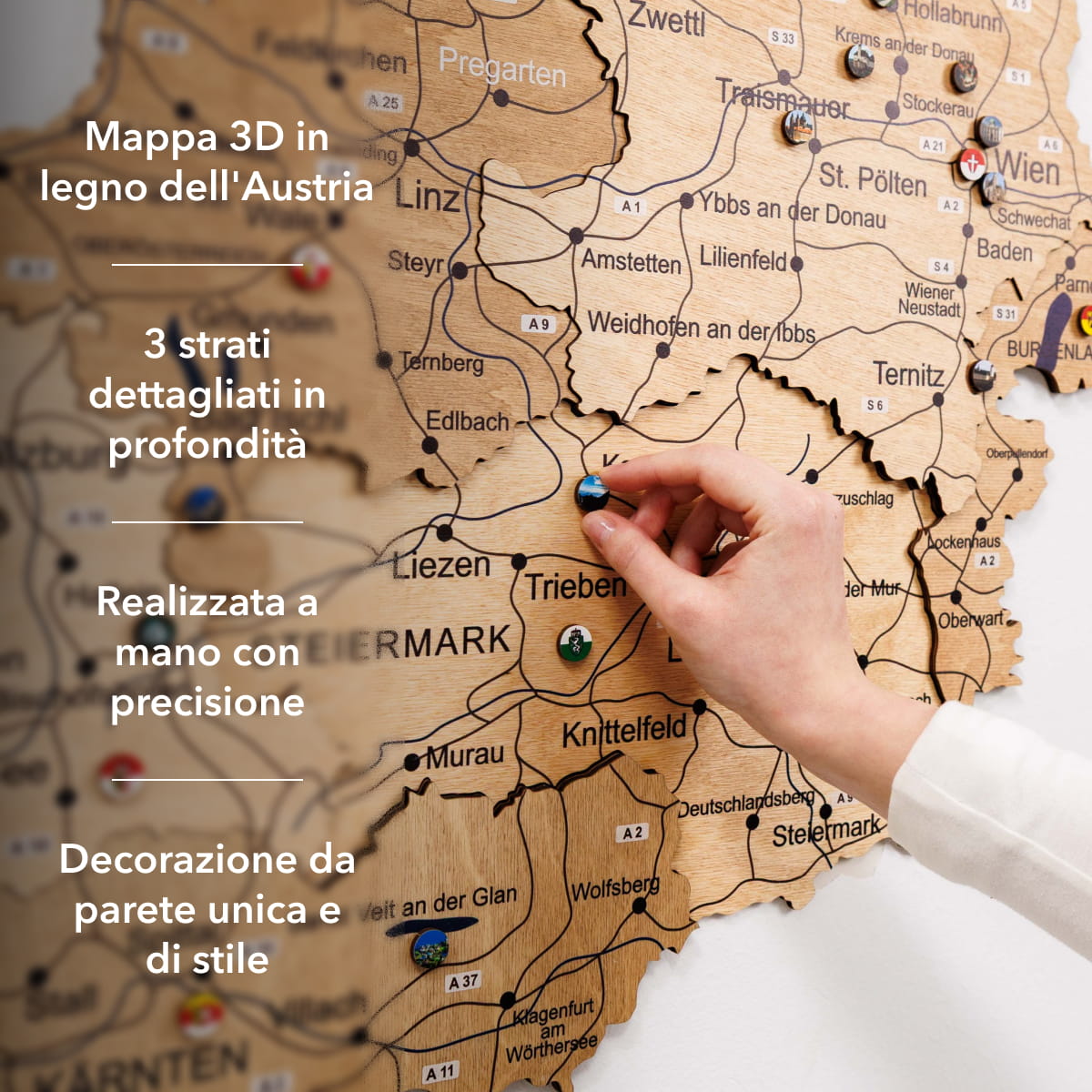 Mappa dell'Austria in legno Gold