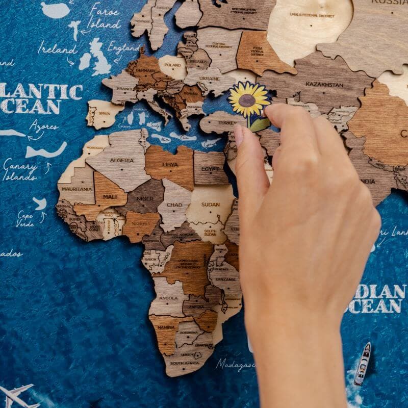 Multicolored 3D Wooden World Map for Wall