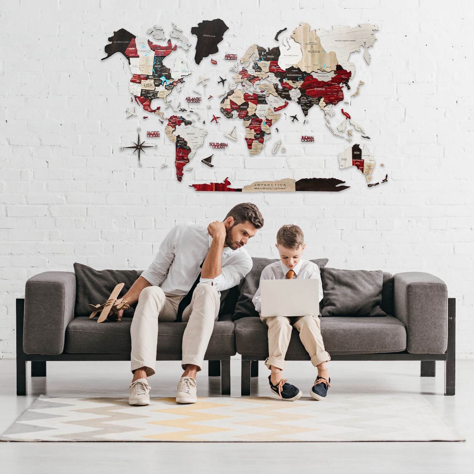 Mappa del mondo 3D in legno Urban stile contemporaneo