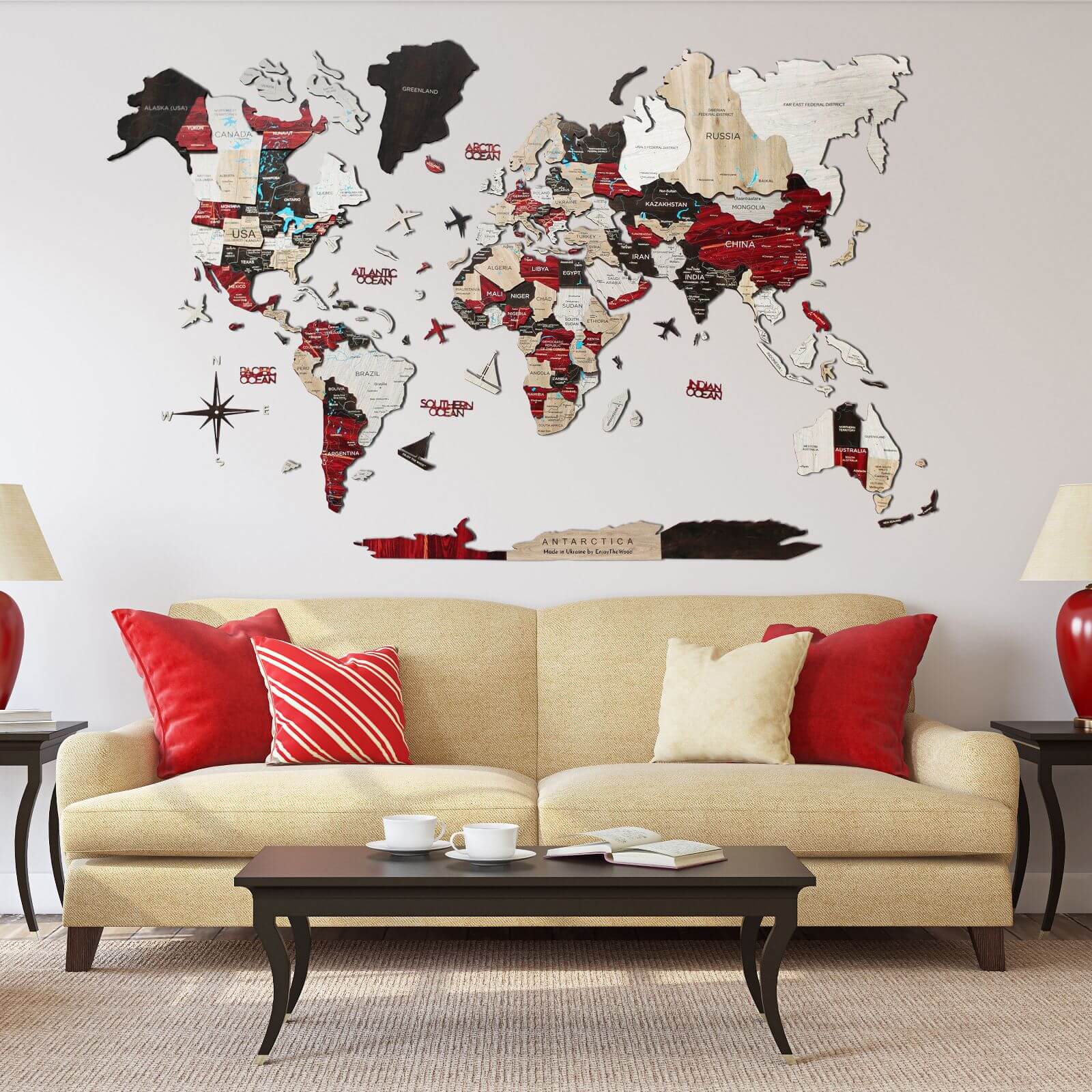 Mappa del mondo 3D in legno Urban stile contemporaneo