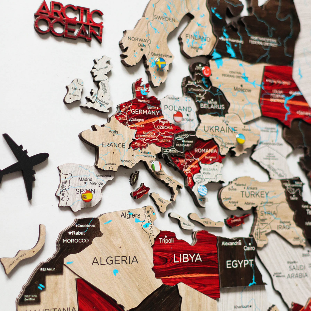 Mappa del mondo 3D in legno Urban stile contemporaneo