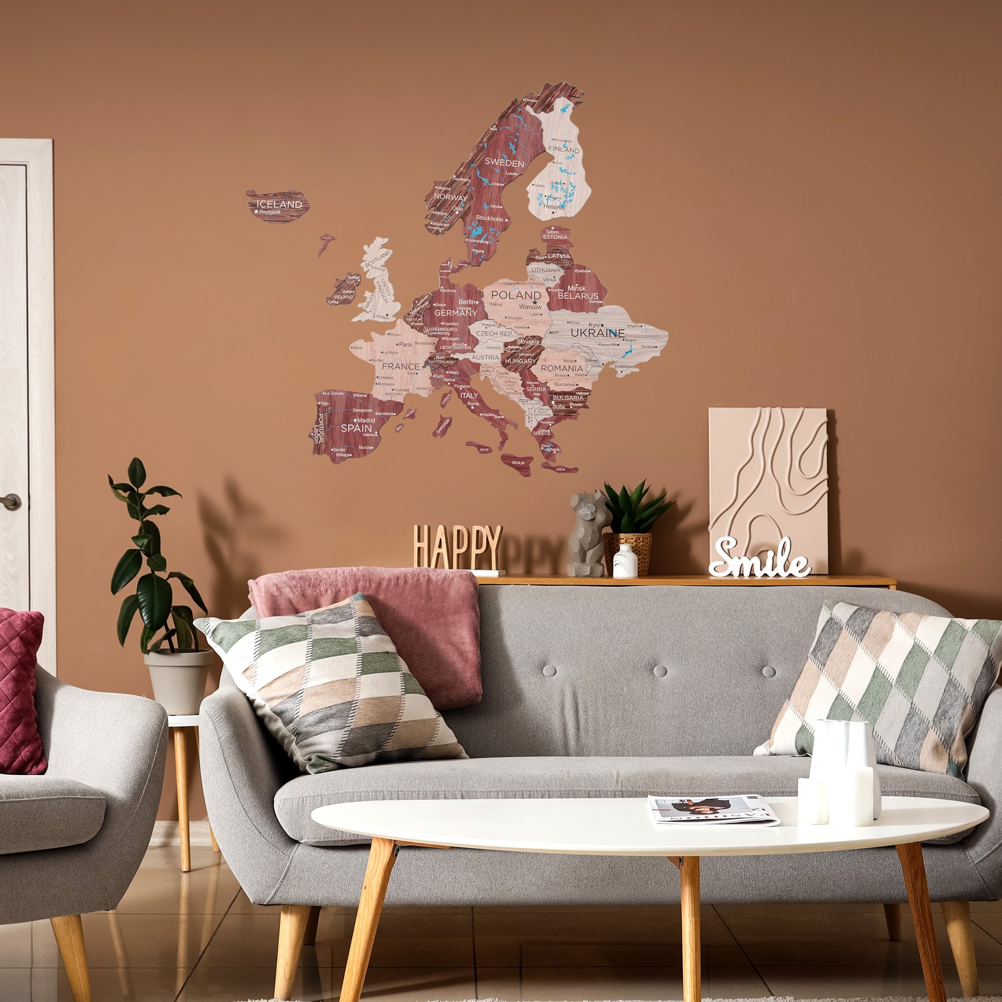 Mappa d’Europa 3D in Legno Cappuccino