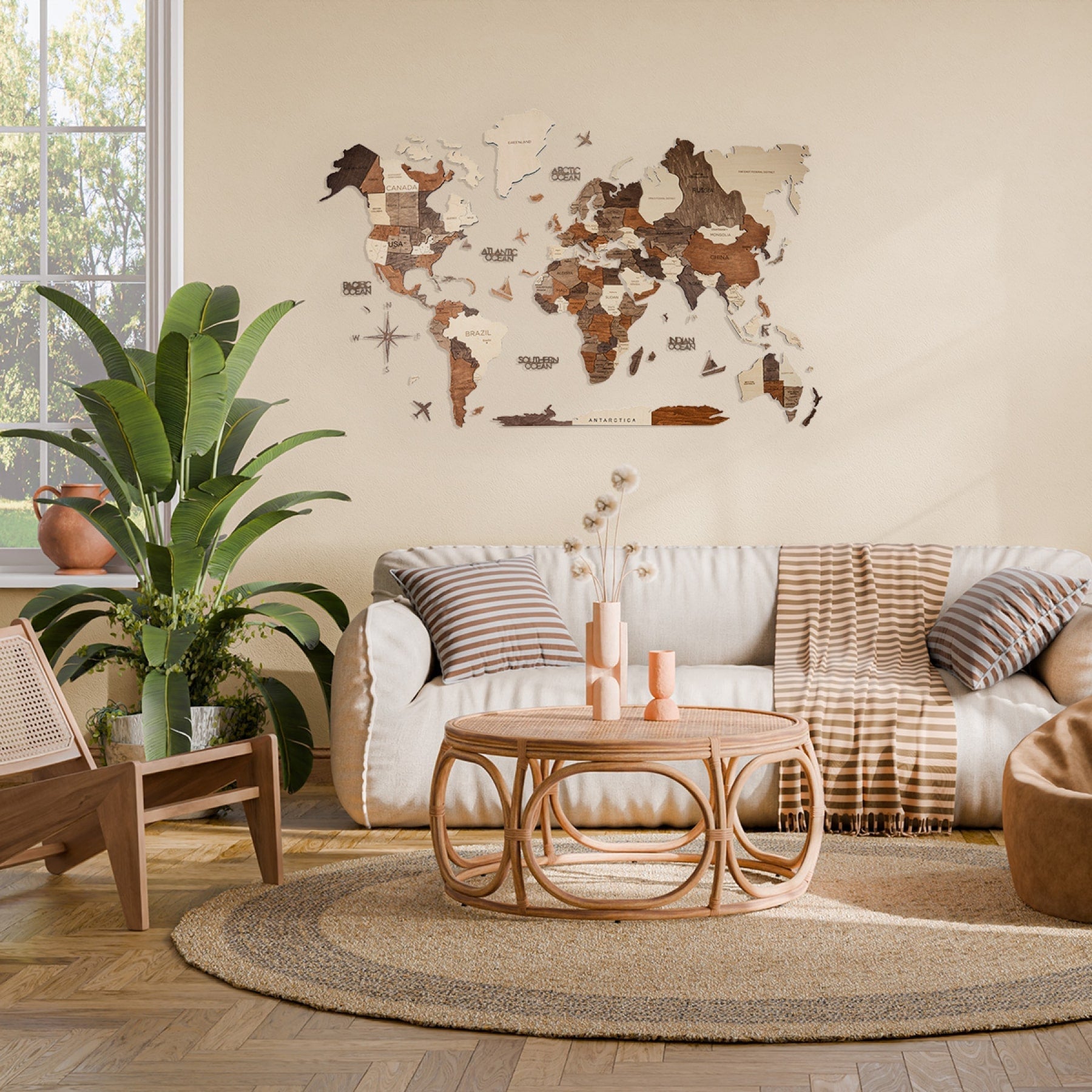 Mappa del mondo 3D in legno multicolore da parete