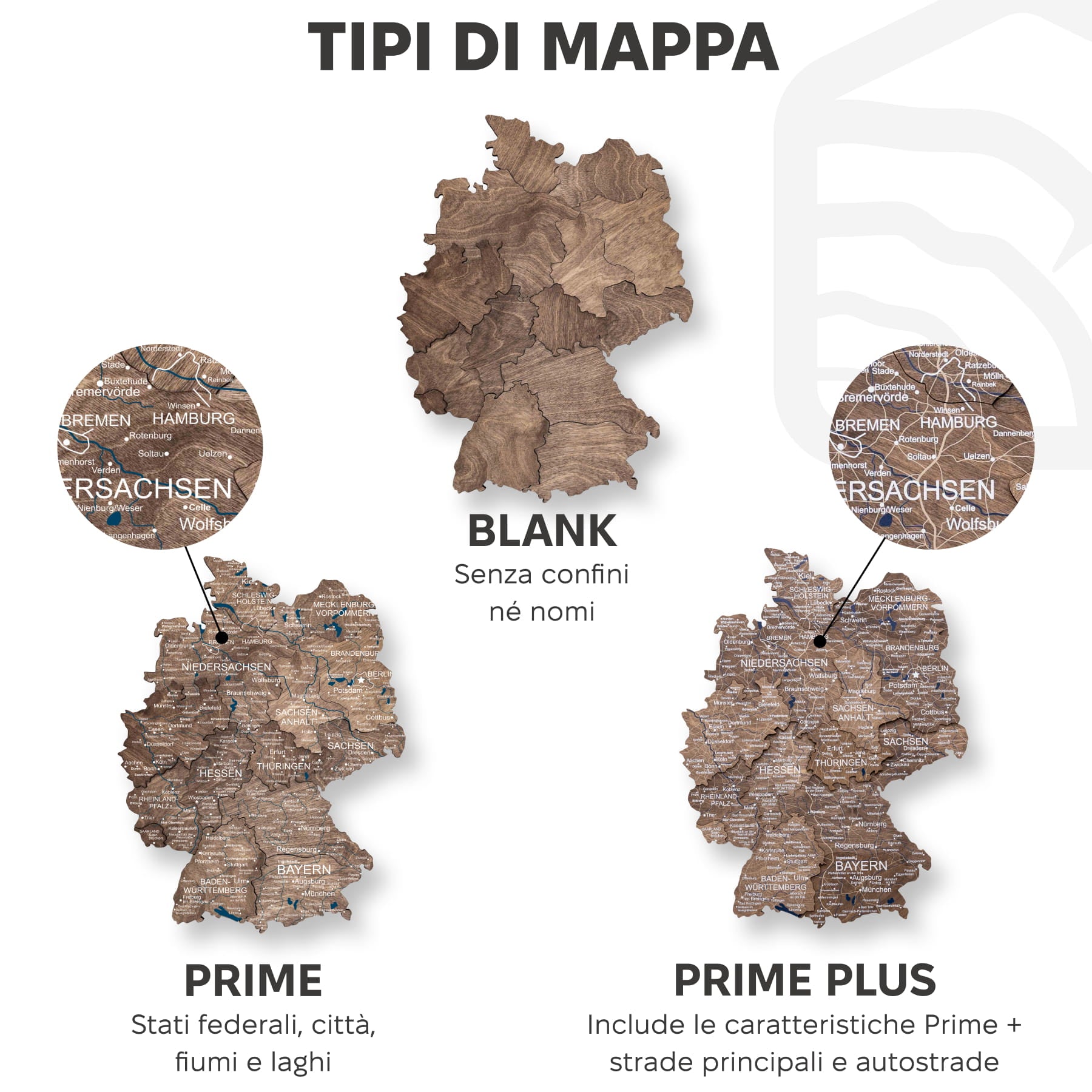 Mappa della Germania in legno Dark Walnut