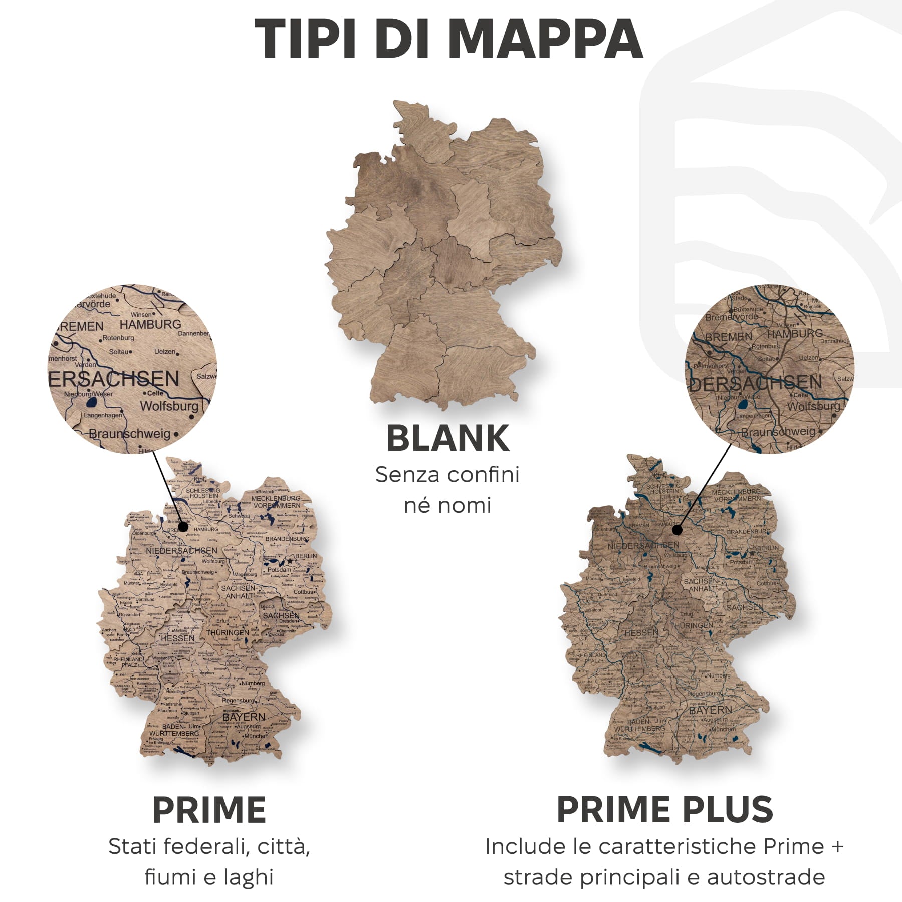 Mappa della Germania in legno Terra
