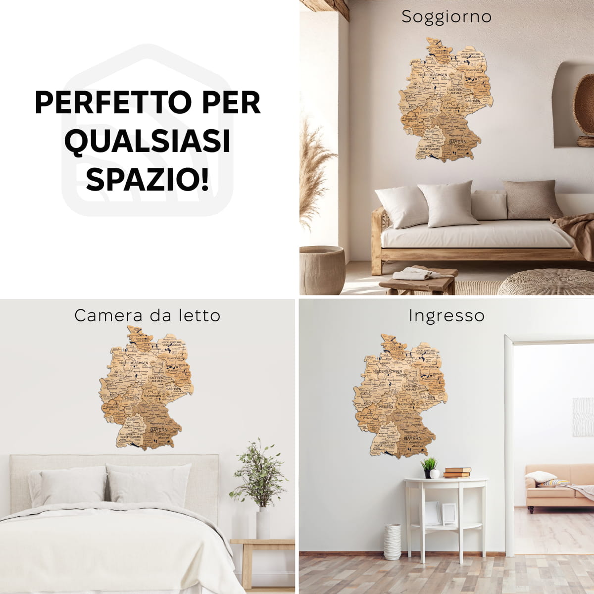 Mappa della Germania in legno Gold