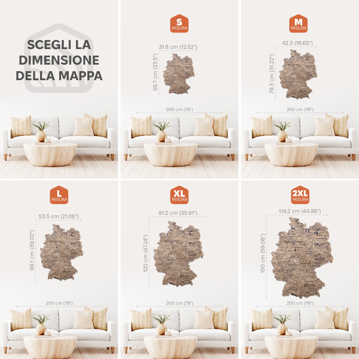 Mappa della Germania in legno Terra