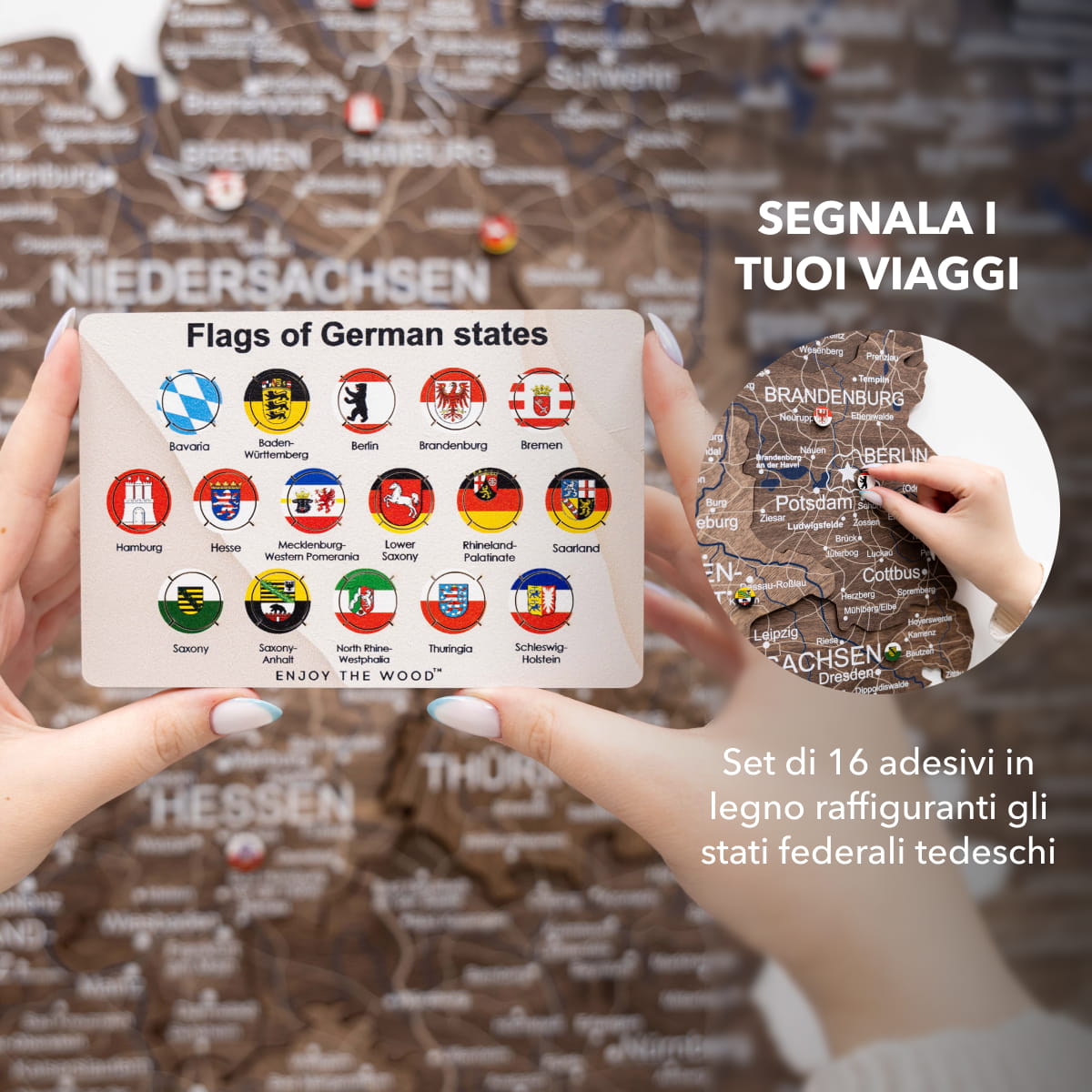 Mappa della Germania in legno Dark Walnut