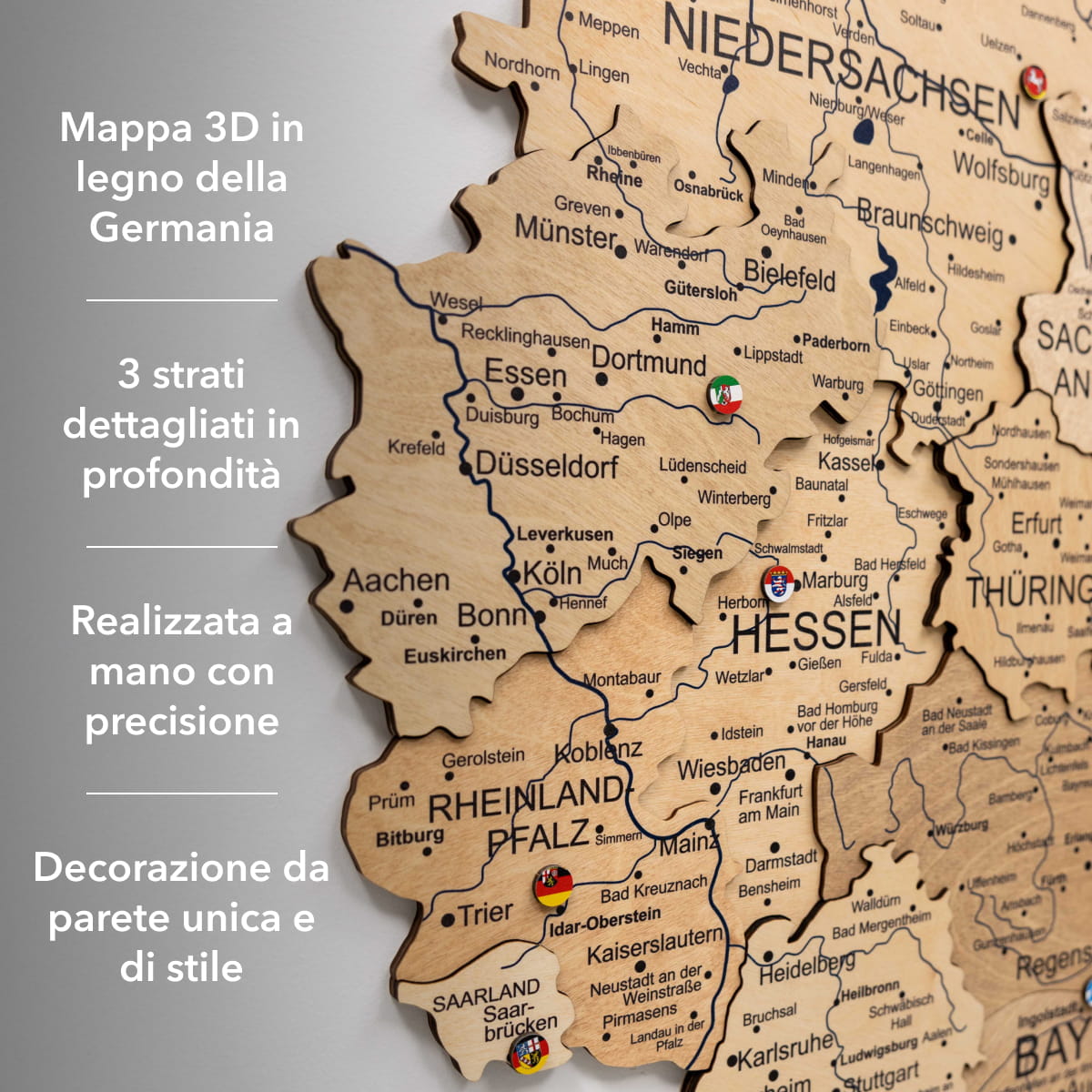 Mappa della Germania in legno Gold