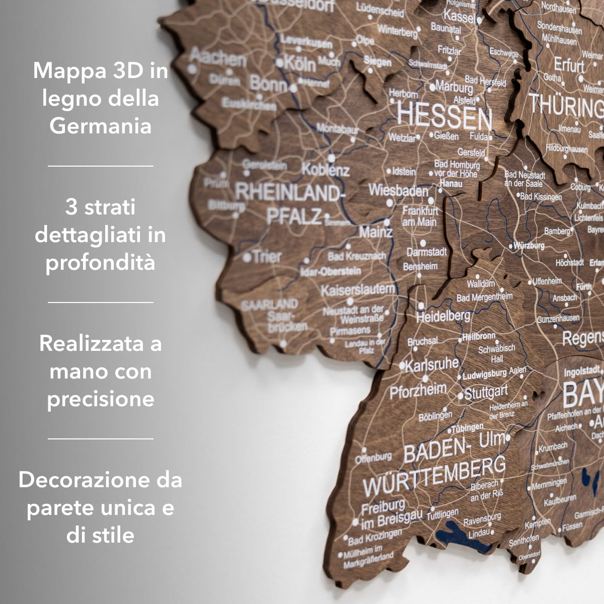 Mappa della Germania in legno Dark Walnut