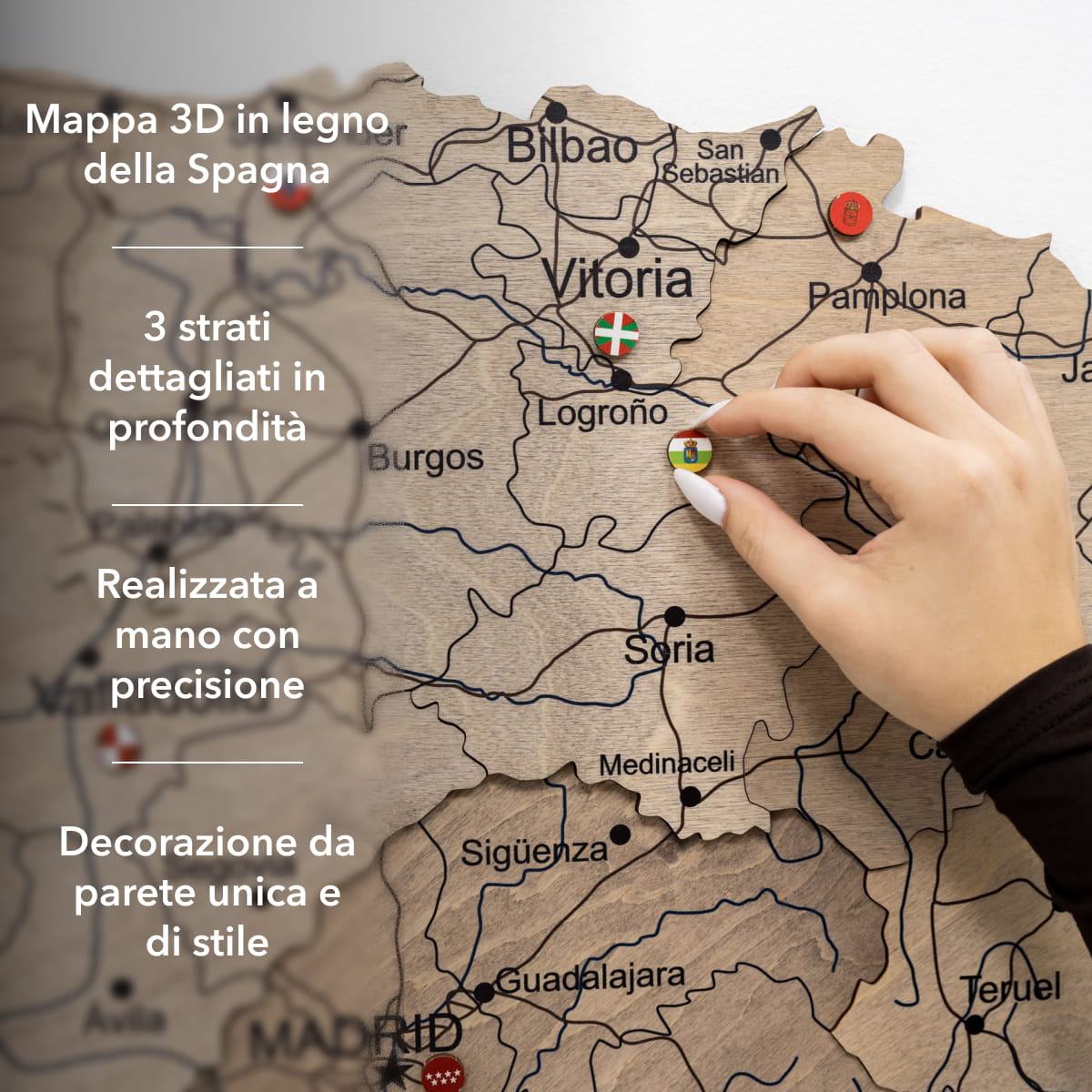 Mappa della Spagna in legno Terra