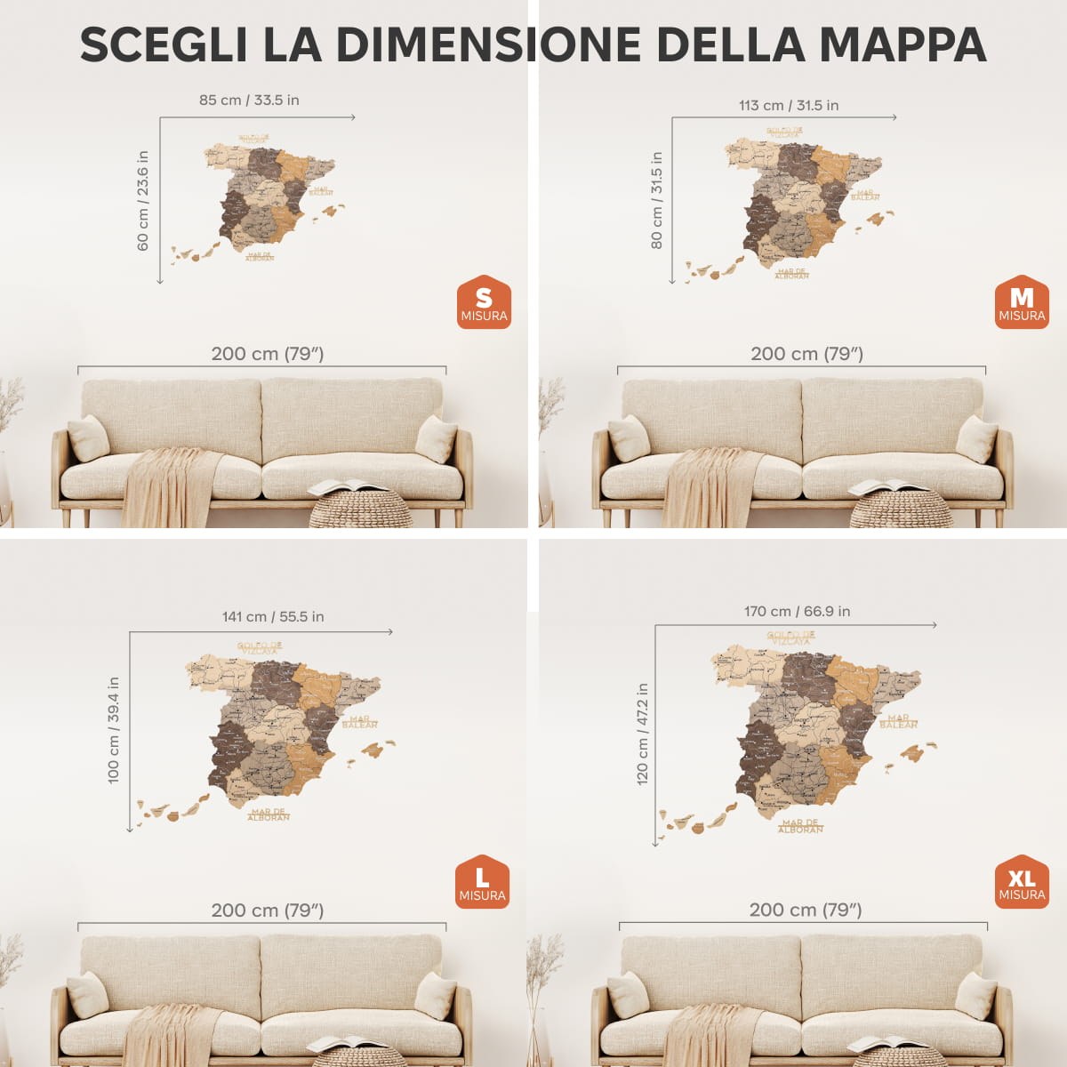 Mappa della Spagna in legno Multicolor