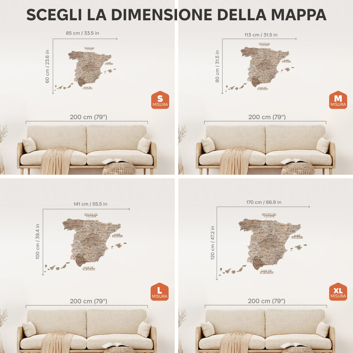 Mappa della Spagna in legno Terra