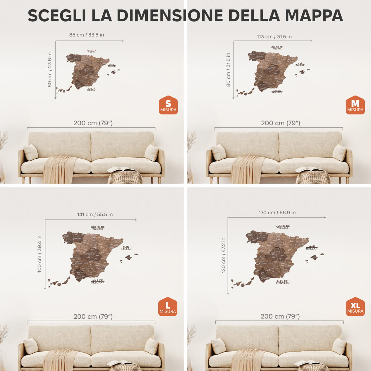 Mappa della Spagna in legno Dark Walnut